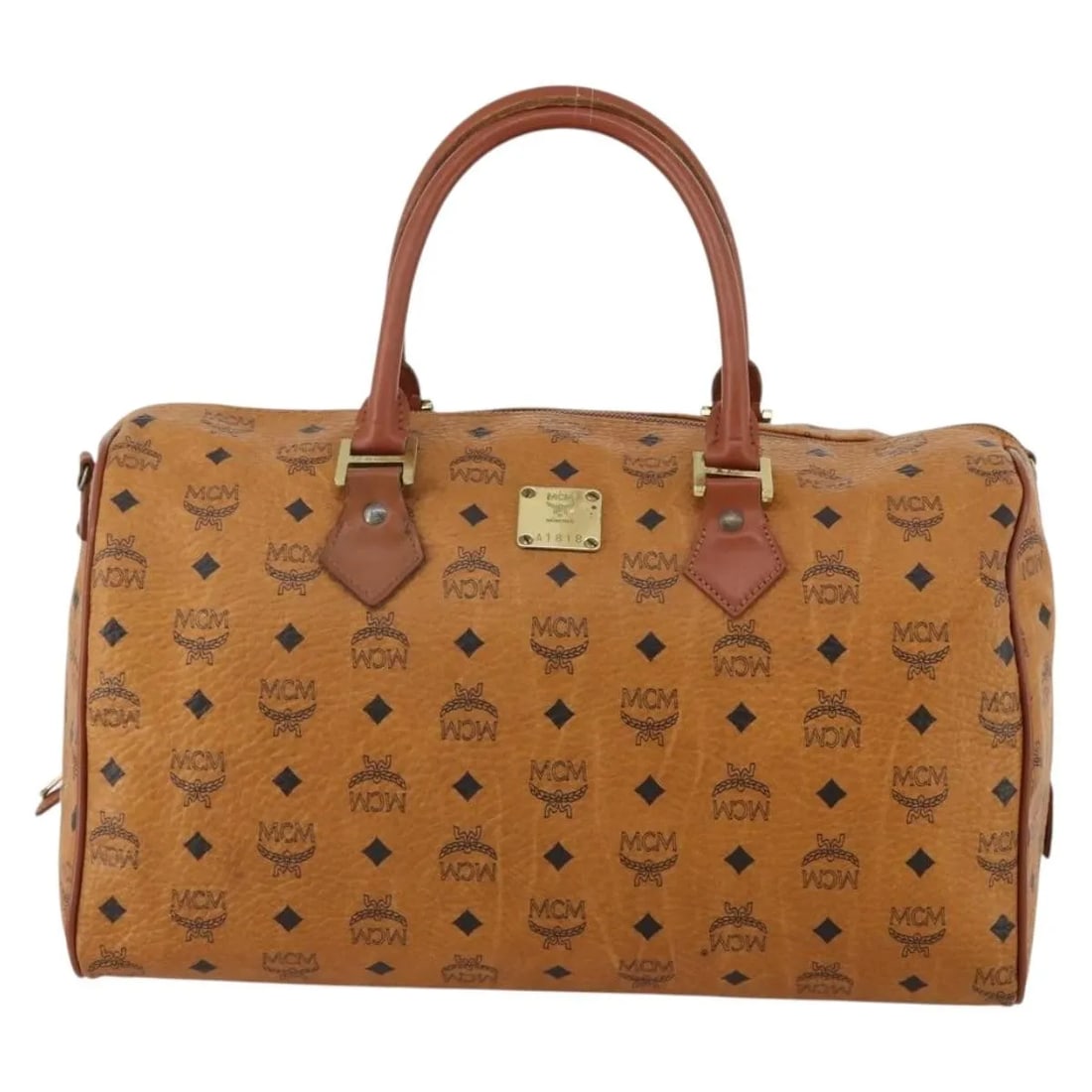 MCM Vicetos leather Boston bag in brown: MCM Vicetos leather Boston bag in brown MCM Vicetos logogram Boston bag in brown leather, designed for unisex use. It is made in Germany and measures 40 cm x 27 cm x 26 cm. The bag is in good conditio