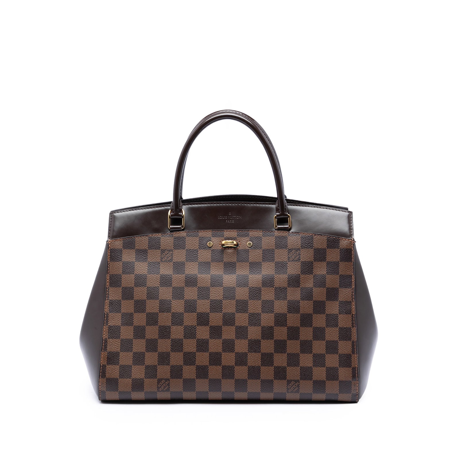 Louis Vuitton Rivoli MM Damier Ebene Brown Handbag: Louis Vuitton Rivoli MM Damier Ebene Brown Handbag Louis Vuitton Rivoli MM in Damier Ebene canvas with leather trim and rolled leather handles. This handbag features an open top, exterior slip compart