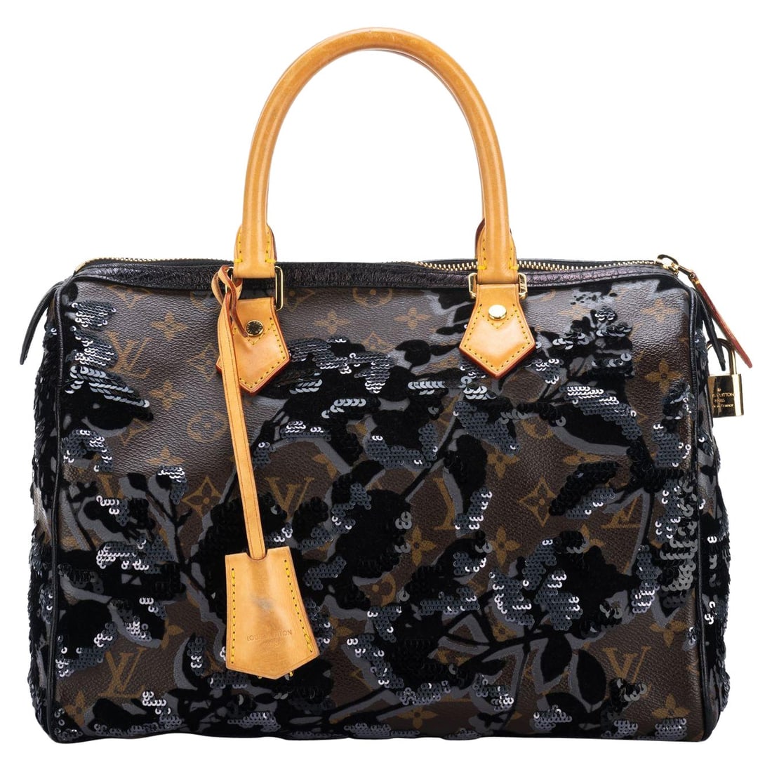 Louis Vuitton Limited Edition Black Sequin Floral Speedy Bag: Louis Vuitton Limited Edition Black Sequin Floral Speedy Bag This limited edition Louis Vuitton Speedy Bag features a stunning black sequin floral design, making it a highly collectible piece. Crafted