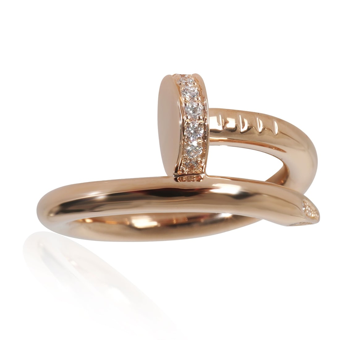 Cartier Juste Un Clou Rose Gold Diamond Ring Size 4.75: Cartier Juste Un Clou Rose Gold Diamond Ring Size 4.75 This Cartier Juste Un Clou ring is crafted from 18k rose gold and features round brilliant white diamonds with a total carat weight of 0.13. The 