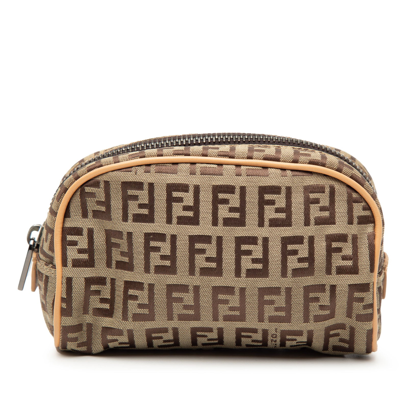 Fendi Zucchino Beige Canvas Zip Pouch with Leather Trim (1 of 7)