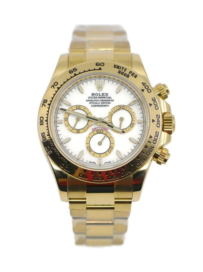 Rolex Daytona 18K Yellow Gold 126508 Automatic Wristwatch: Rolex Daytona 18K Yellow Gold 126508 Automatic Wristwatch This is a pre-owned Rolex Daytona wristwatch, reference 126508, crafted in 18K yellow gold. The watch features a 40mm polished yellow gold cas