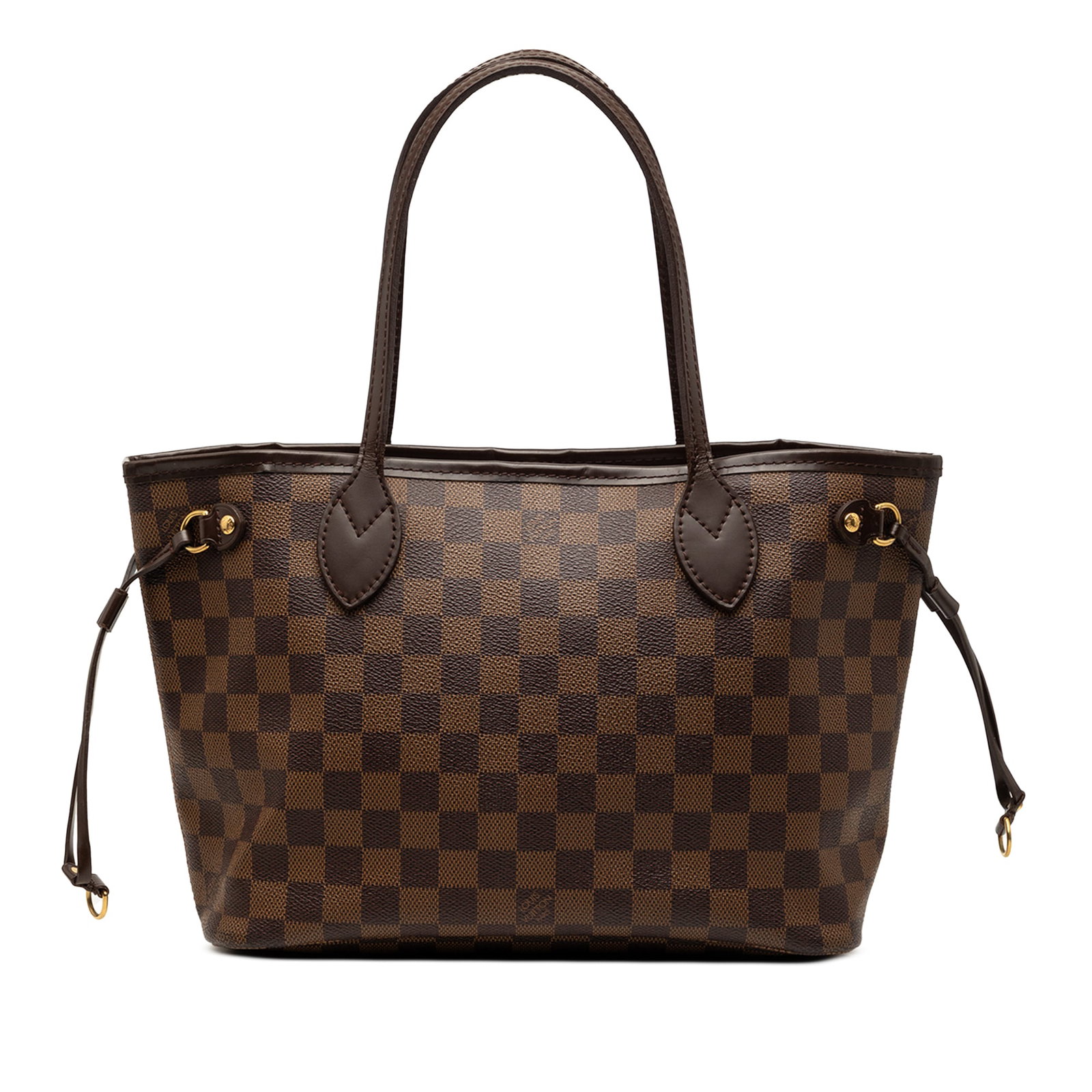 Louis Vuitton Neverfull PM Damier Ebene Tote Bag: Louis Vuitton Neverfull PM Damier Ebene Tote Bag Louis Vuitton Damier Ebene Neverfull PM tote bag with a damier canvas body, leather trim, flat leather straps, an open top with lobster claw clasp clos