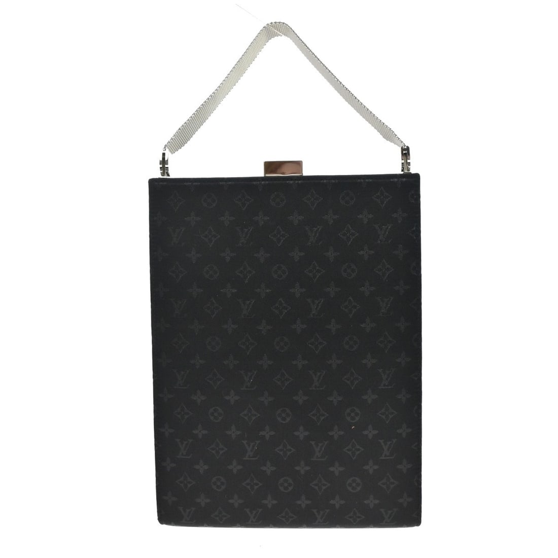 Louis Vuitton Ange GM Monogram Satin Top Handle Bag M92100: Louis Vuitton Ange GM Monogram Satin Top Handle Bag M92100 Vintage Louis Vuitton Ange GM top handle handbag in black Monogram satin with a hook-and-loop closure and black Alcantara lining. This women'