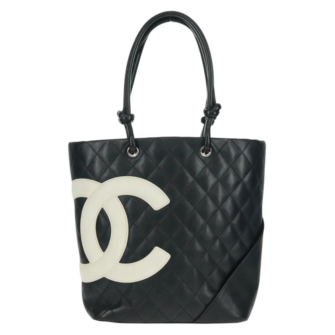 Chanel Cambon Leather Tote Bag Black 20cm x 24cm x 11cm: Chanel Cambon Leather Tote Bag Black 20cm x 24cm x 11cm Chanel Cambon Tote in black quilted leather. This female tote is made in Italy and measures 20 cm x 24 cm x 11 cm. Condition is good, with noted