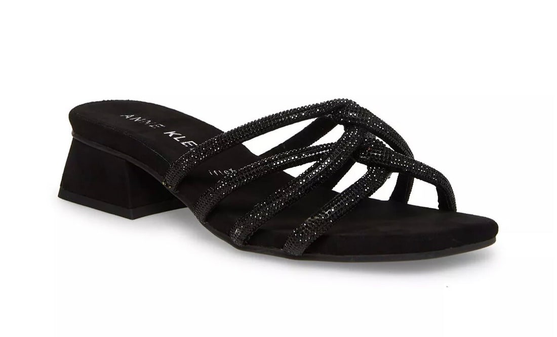 Anne Klein Nikole Black Crystal Slip-On Sandals Size 9M (1 of 6)