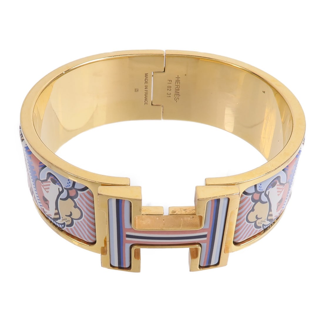 Hermes Clic-Clac H Enamel Bracelet Gold Tone Multicolor: Hermes Clic-Clac H Enamel Bracelet Gold Tone Multicolor Hermes Clic-Clac H bracelet in gold and multicolor with enamel and metal construction. The item is in very good AB condition and is listed with 