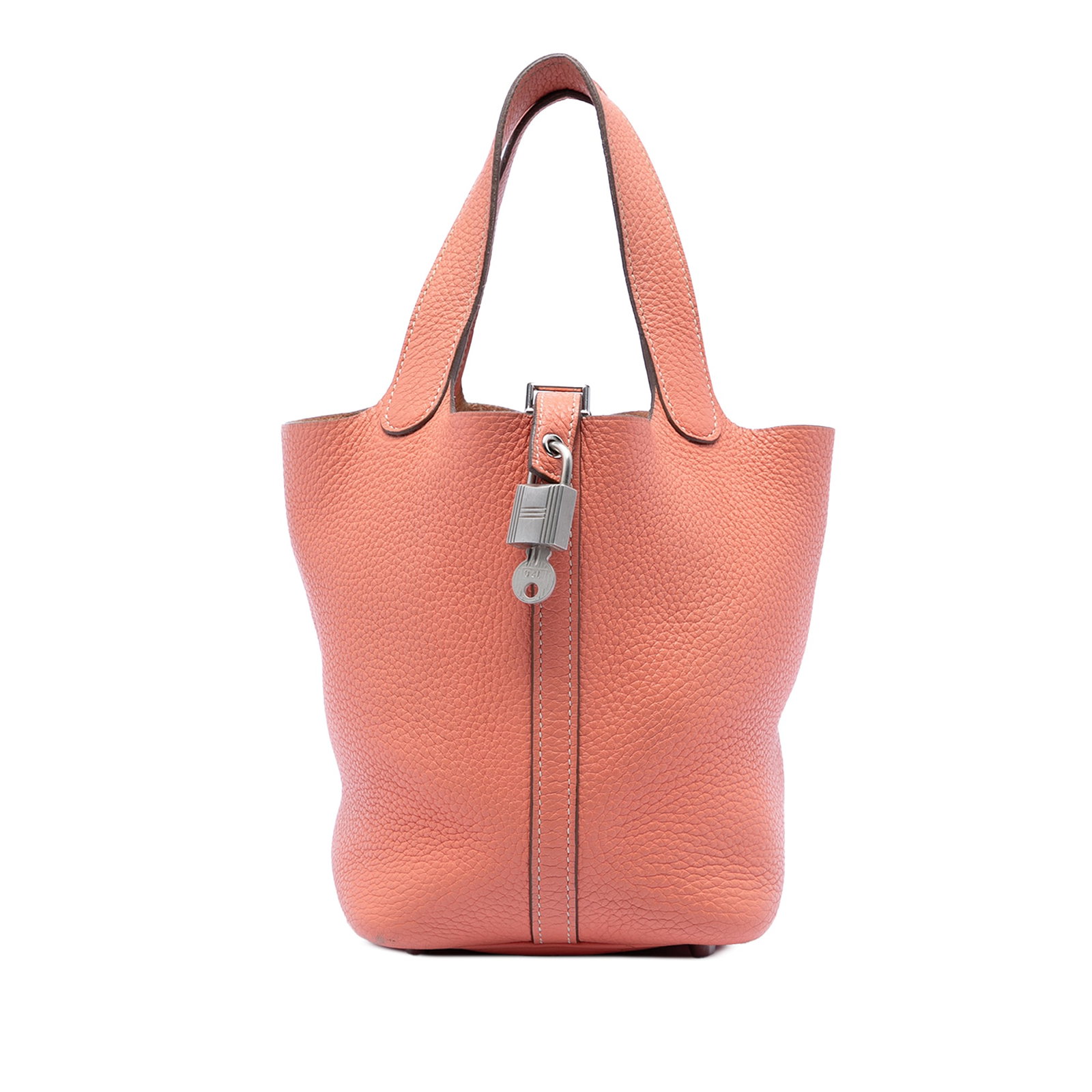 Hermes Picotin Lock 18 Clemence Leather Orange Handbag France: Hermes Picotin Lock 18 Clemence Leather Orange Handbag France This Hermes Picotin Lock 18 features an orange Clemence leather body with flat leather handles and an open top secured by a pull-through s