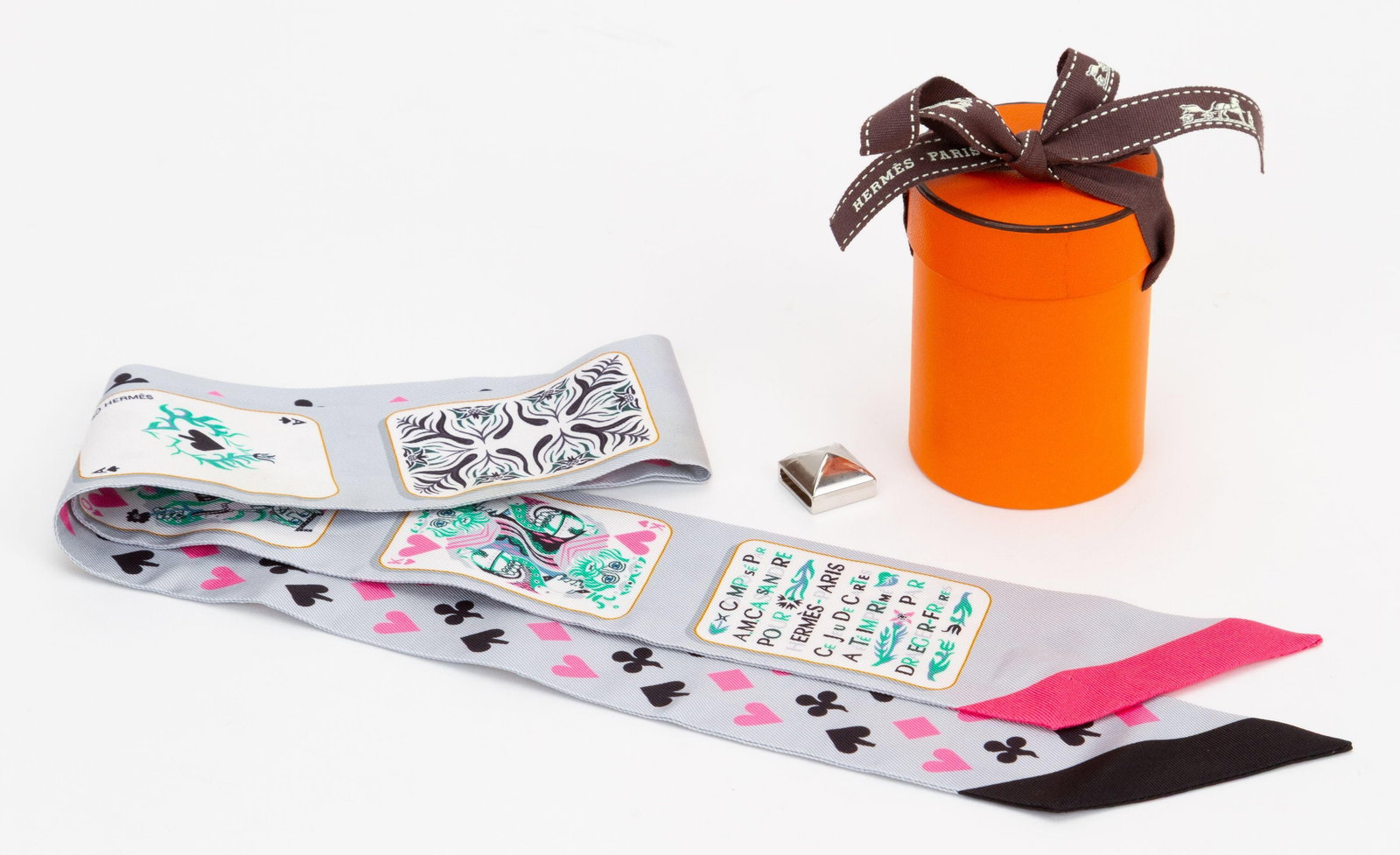 Hermes Jeu de Cartes silk Twilly scarf with Medor slide (1 of 4)