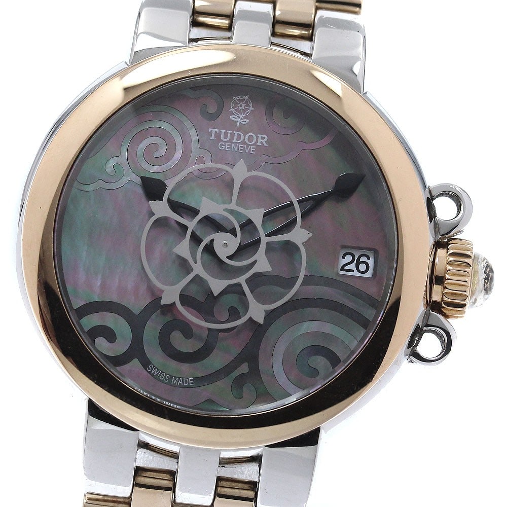 TUDOR Claire de Rose 35701 Women's Automatic Date Watch: TUDOR Claire de Rose 35701 Women's Automatic Date Watch TUDOR Claire de Rose Date automatic women's wristwatch, reference 35701, made in Switzerland. This pre-owned watch features a black shell dial, 