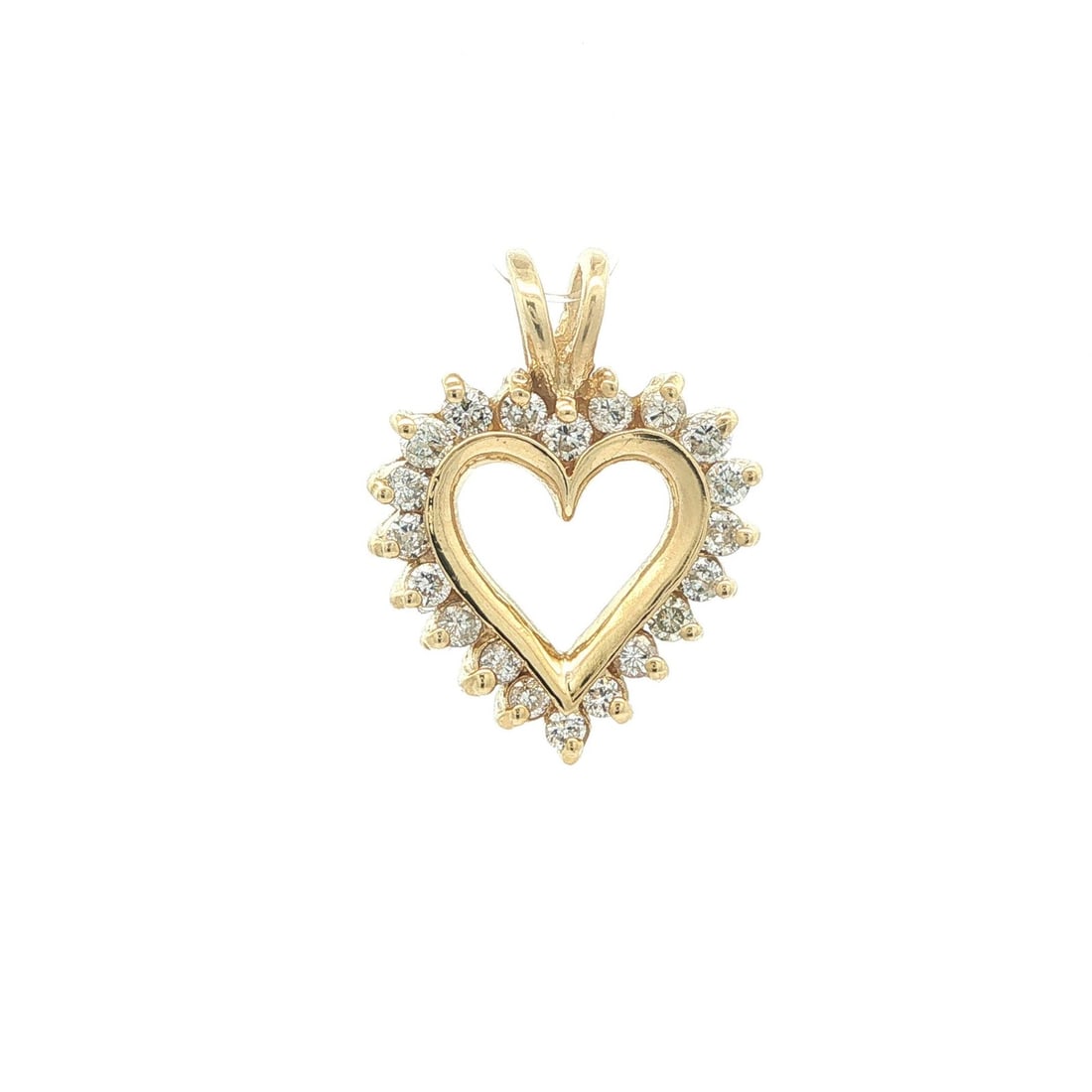 Unbranded 14k Yellow Gold Open Heart Diamond Pendant Charm 0.40ctw: Unbranded 14k Yellow Gold Open Heart Diamond Pendant Charm 0.40ctw Elegant open heart pendant charm crafted in solid 14k yellow gold and set with natural round brilliant cut diamonds. This pre-owned w
