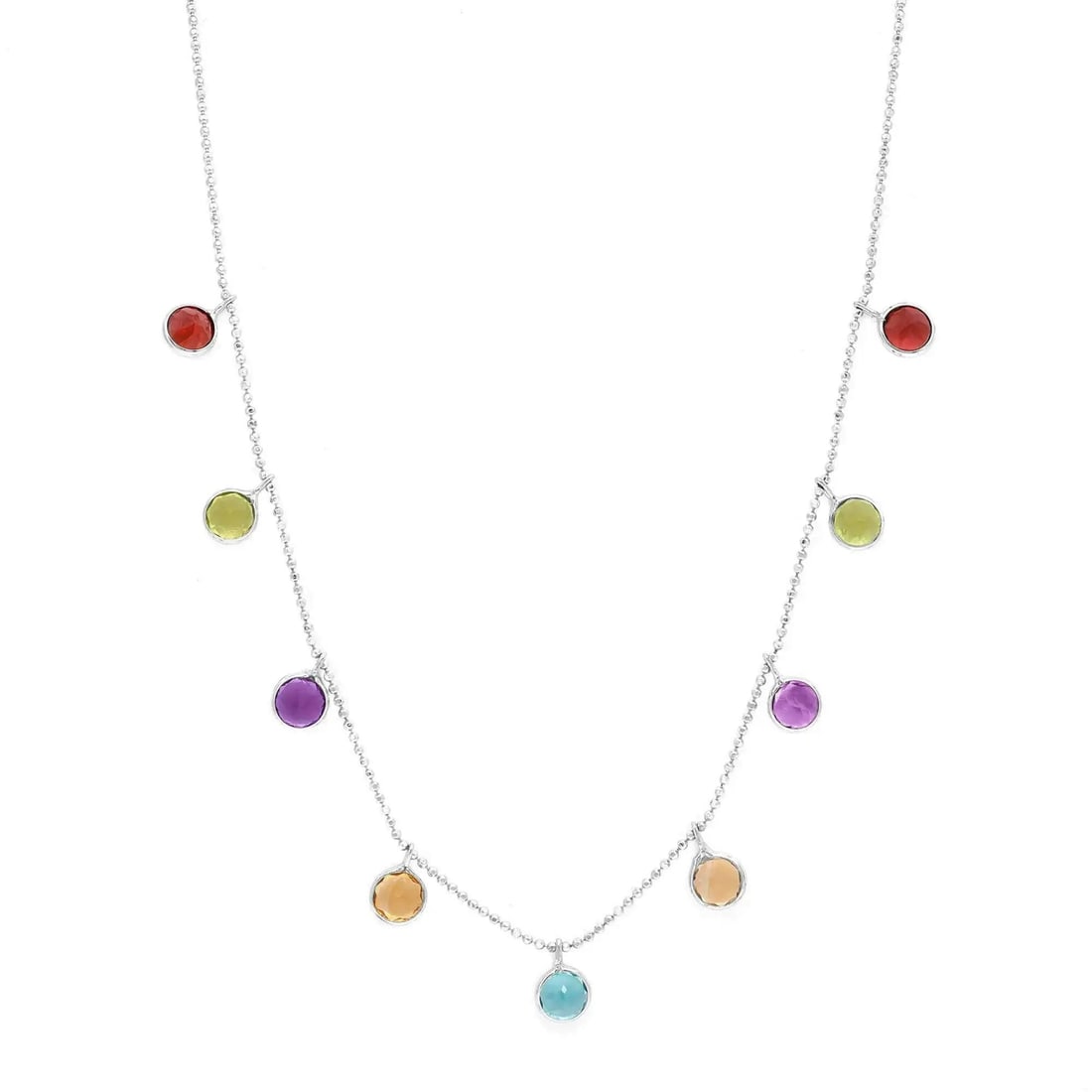 Rachel Koen 14K White Gold 18" Gemstone Chain Necklace 9 Natural Stones: Rachel Koen 14K White Gold 18" Gemstone Chain Necklace 9 Natural Stones Elevate your jewelry collection with this stunning Rachel Koen chain necklace, expertly crafted in 14K white gold. This delicate