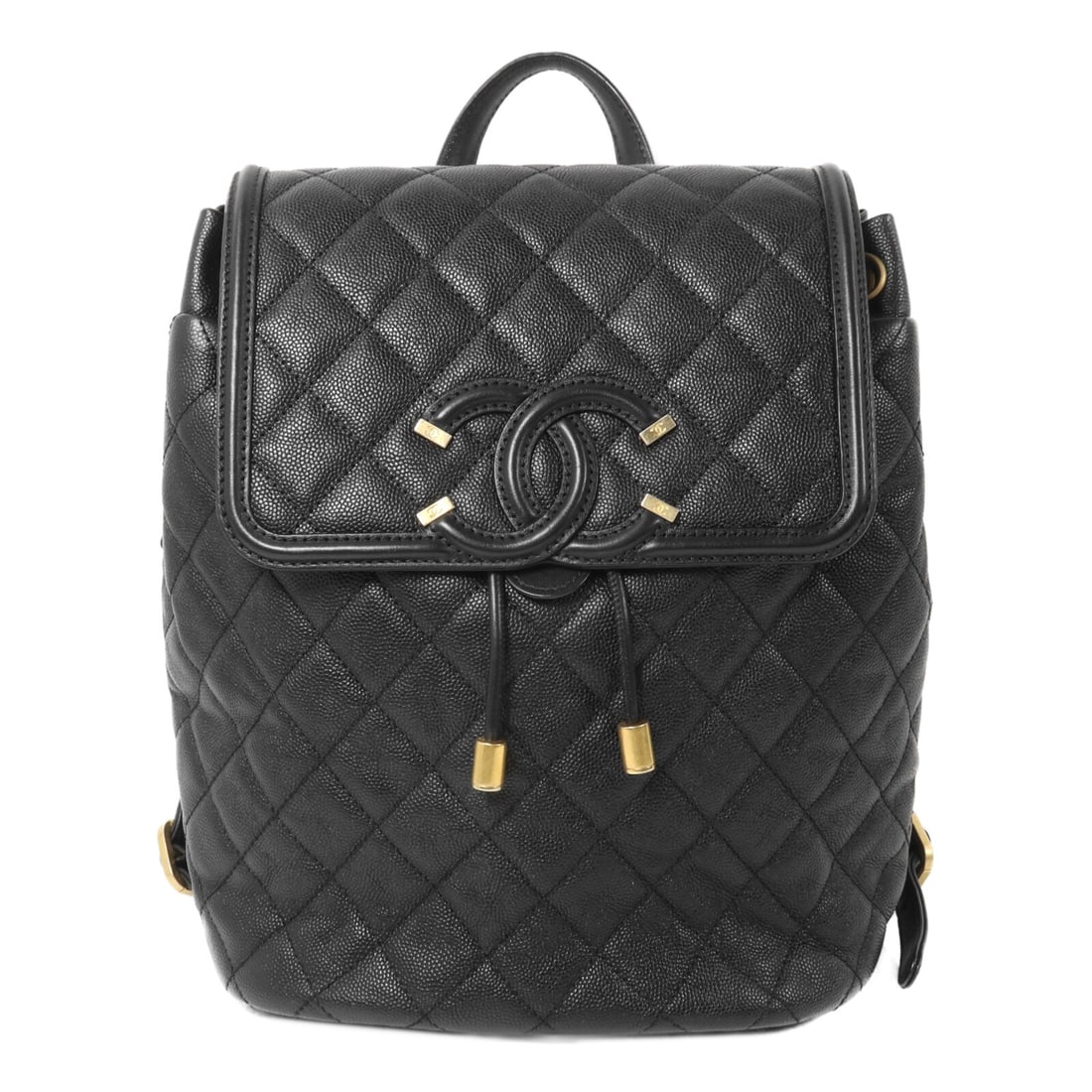 Black Calfskin Chain Backpack CHANEL A57090 CC GHW: Black Calfskin Chain Backpack CHANEL A57090 CC GHW Black CHANEL CC GHW Chain Backpack, model A57090, made from calfskin (cowhide) leather. It features a magnetic pocket and one inside zip pocket, with