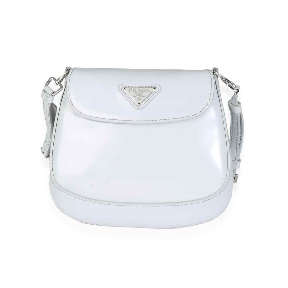 Prada Mini Cleo Cornflower Leather Bag Gray Silver Hardware: Prada Mini Cleo Cornflower Leather Bag Gray Silver Hardware Introducing the Prada Cornflower Brushed Leather Mini Cleo, a stylish and versatile handbag perfect for any occasion. This mini shoulder bag