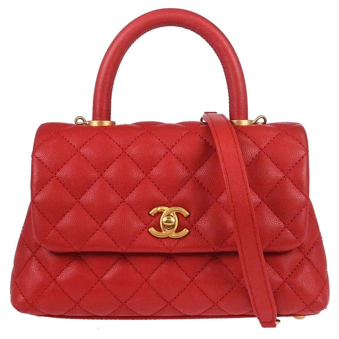 CHANEL Coco Handle red calfskin top handle bag with strap (1 of 15)