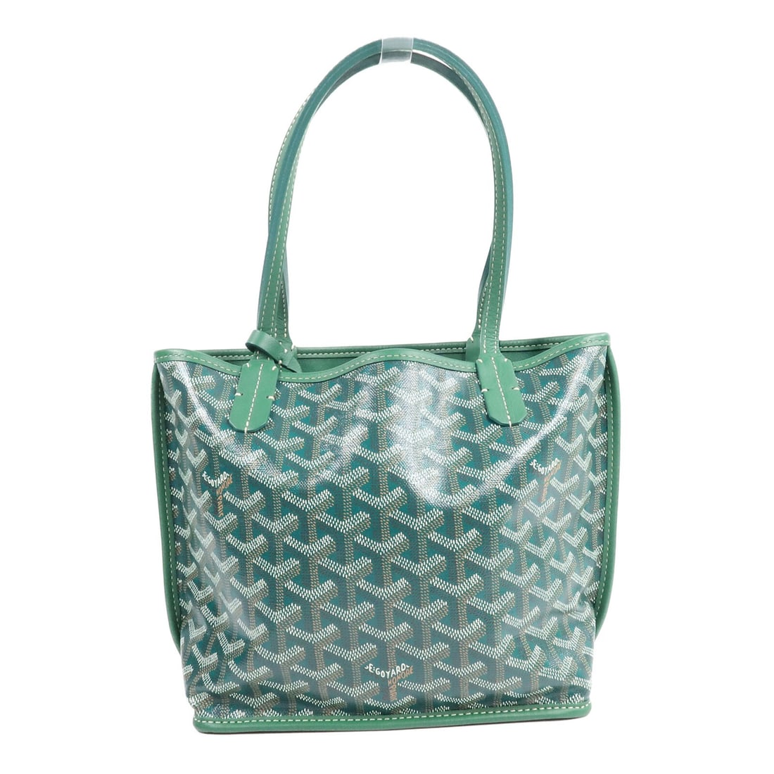 GOYARD Anjou Mini Tote Bag Green PVC Coated Canvas SHW: GOYARD Anjou Mini Tote Bag Green PVC Coated Canvas SHW An Anjou Mini Tote Bag in green coated canvas with a matching green interior. It comes with storage bags/pouch and is described as being in very 