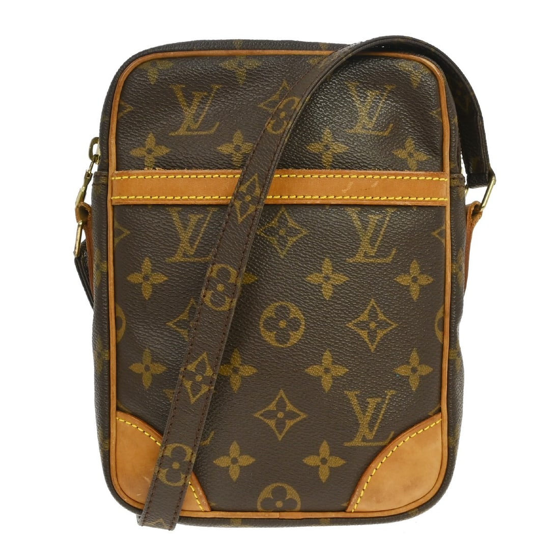 Louis Vuitton Danube Monogram Canvas Crossbody Bag M45266: Louis Vuitton Danube Monogram Canvas Crossbody Bag M45266 Vintage Louis Vuitton Danube crossbody shoulder bag in brown monogram canvas with leather trim. This medium bag features a zip closure, adjust