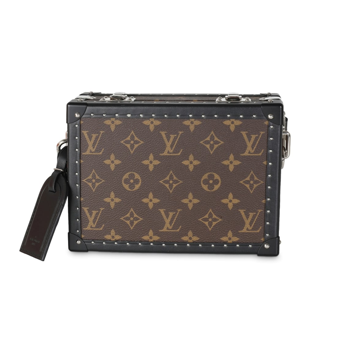 Louis Vuitton Clutch Box Monogram Macassar coated canvas bag: Louis Vuitton Clutch Box Monogram Macassar coated canvas bag A pre-owned unisex clutch bag in brown monogram Macassar coated canvas with a leather lining and silver-tone hardware. It features a clasp 