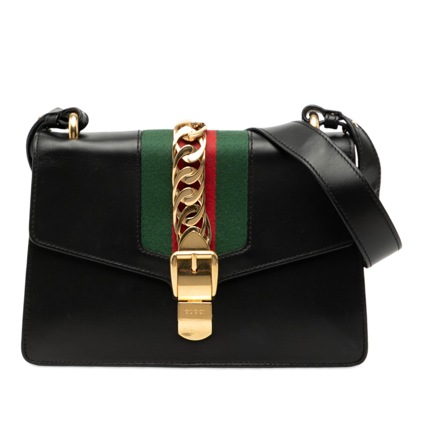 Gucci Sylvie Small Black Leather Satchel with Web Detail (1 of 7)