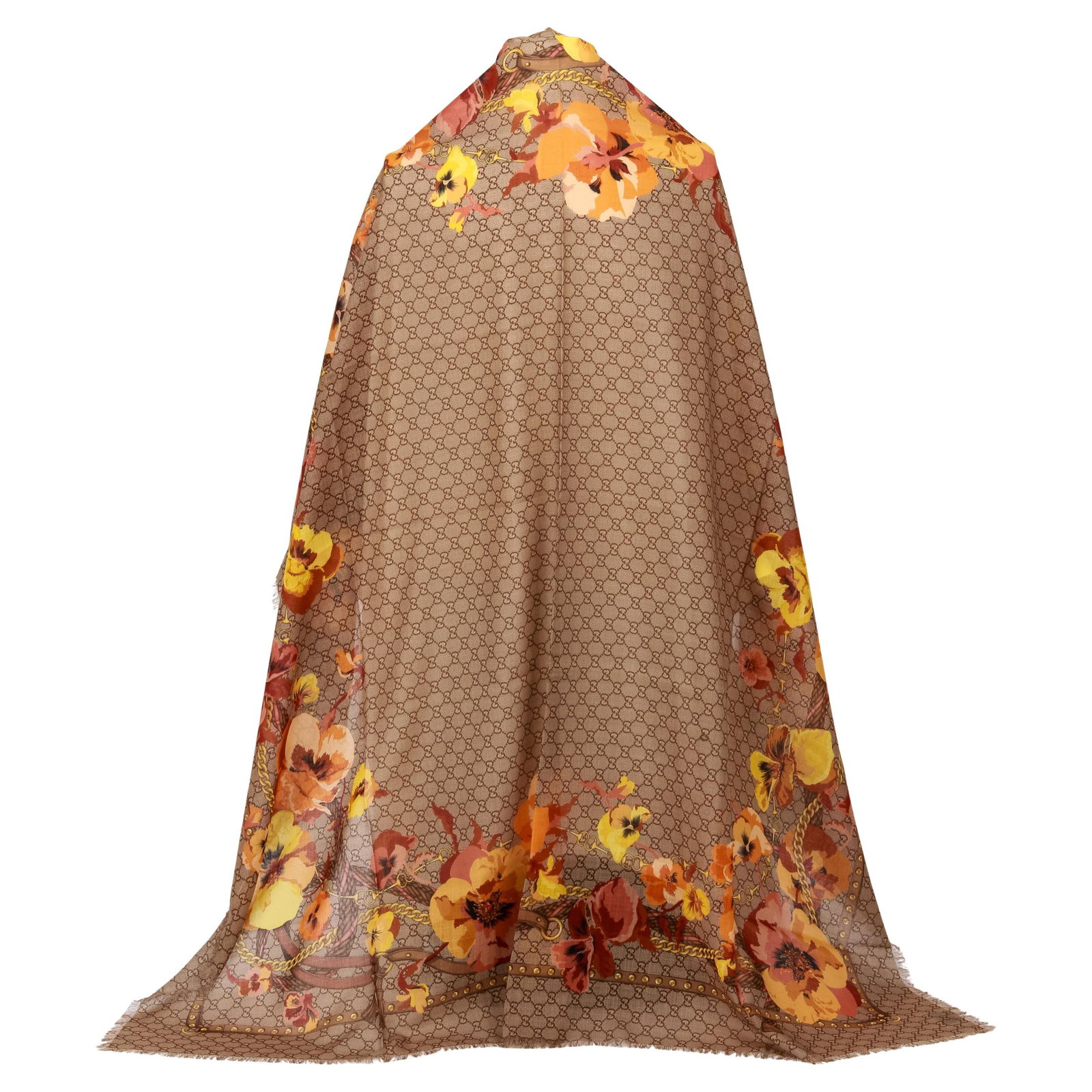Gucci Floral Wool Shawl Scarf 52in Monogram Italy New (1 of 4)