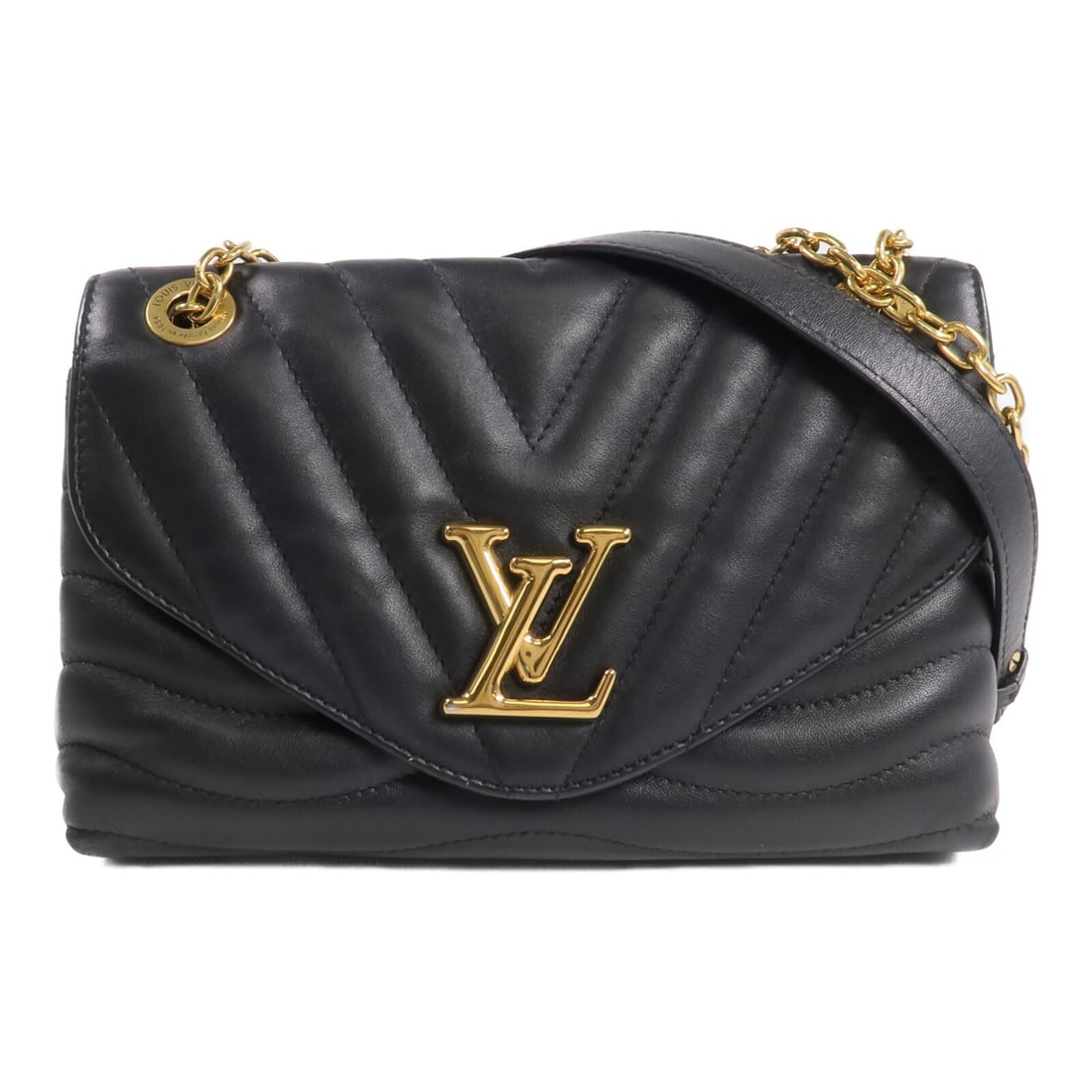 Louis Vuitton New Wave Chain Bag MM Black Calfskin Shoulder Bag M58552: Louis Vuitton New Wave Chain Bag MM Black Calfskin Shoulder Bag M58552 Louis Vuitton New Wave Chain Bag MM shoulder bag in black calfskin (cowhide), model M58552. This women's regular-size bag feature