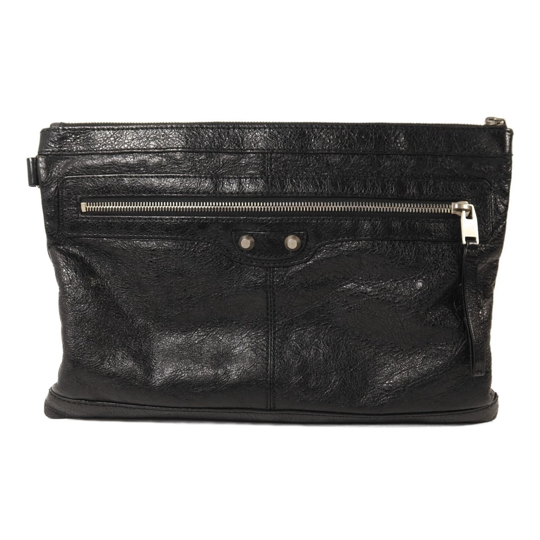 Balenciaga 273022 Classic City black calfskin clutch pouch: Balenciaga 273022 Classic City black calfskin clutch pouch Balenciaga Classic City Pouch Cutch Bag in black calfskin leather with silver-tone hardware. It is a women's regular-size pouch bag, model 27