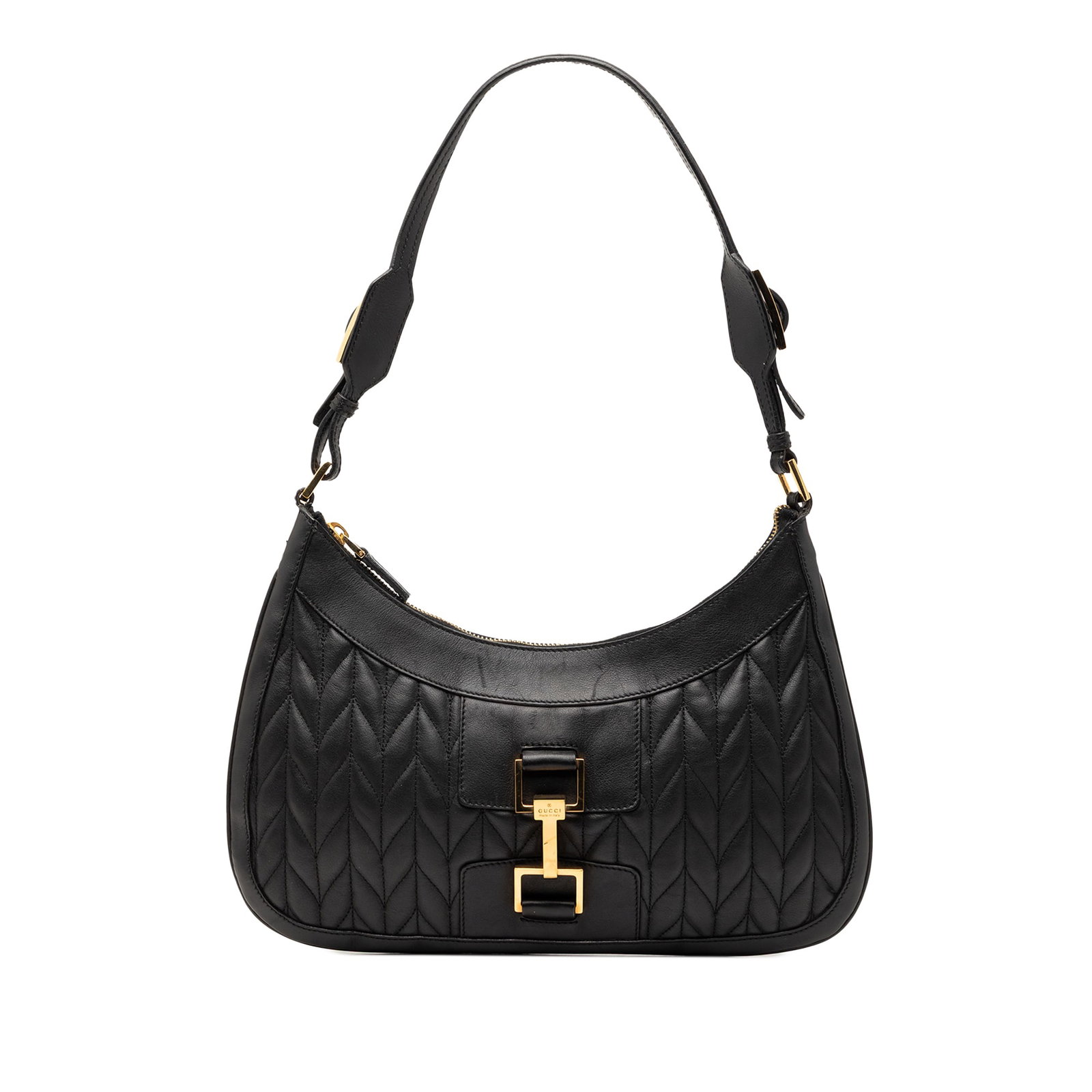 Gucci Jackie Hobo Black Quilted Leather Shoulder Bag: Gucci Jackie Hobo Black Quilted Leather Shoulder Bag This Gucci Quilted Calfskin Jackie Hobo is crafted from quilted leather in black and features a flat leather shoulder strap, a top zip closure, and