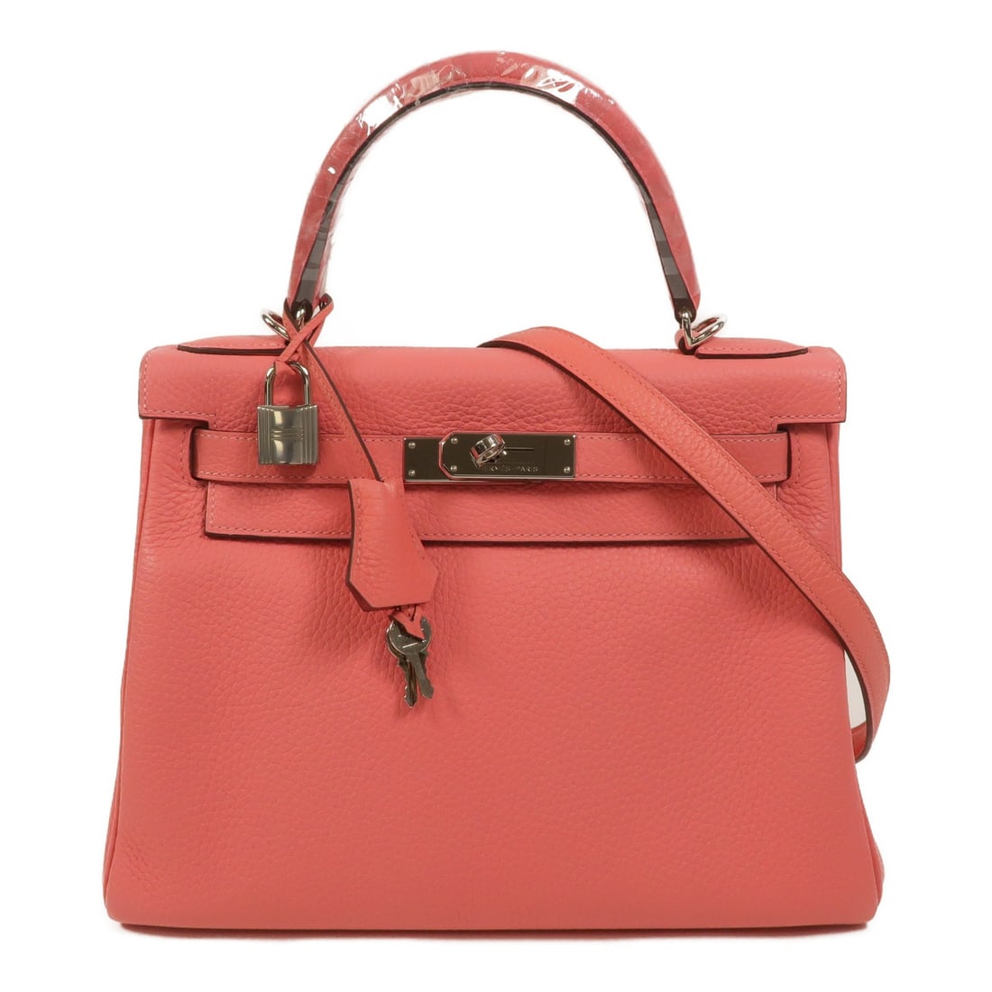 Hermes Kelly 28 Togo Leather 2 Way Bag Rose d'Ete PHW: Hermes Kelly 28 Togo Leather 2 Way Bag Rose d'Ete PHW A Kelly 28 2-way shoulder bag in Togo leather with PHW hardware and Rose d'ete color. It features a top handle, shoulder strap, and a structured s