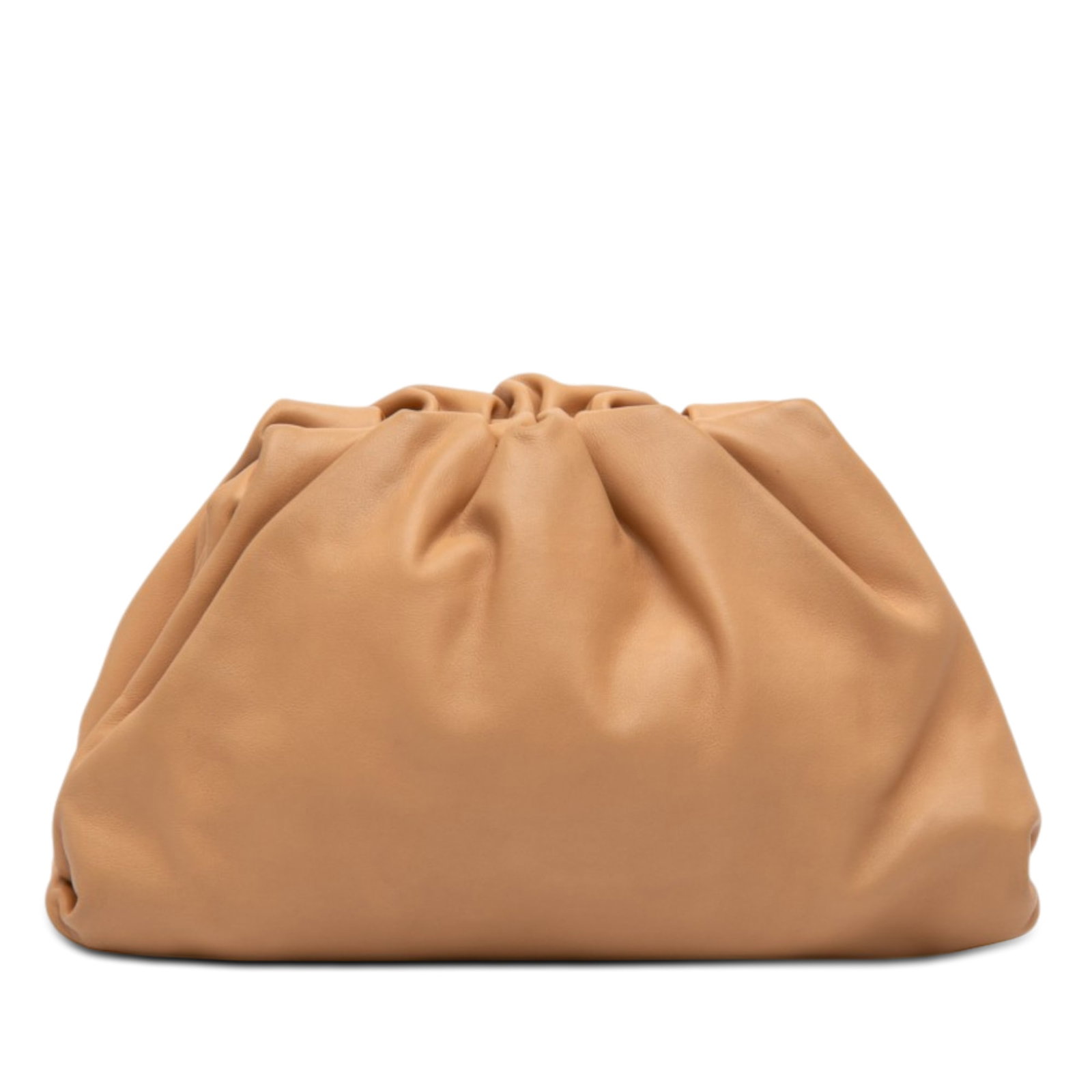 Bottega Veneta Teen Leather Magnetic Snap Pouch: Bottega Veneta Teen Leather Magnetic Snap Pouch This Bottega Veneta Teen Lambskin Pouch features a sleek leather body with a top magnetic snap closure. The bag is crafted in Italy and comes in a beige