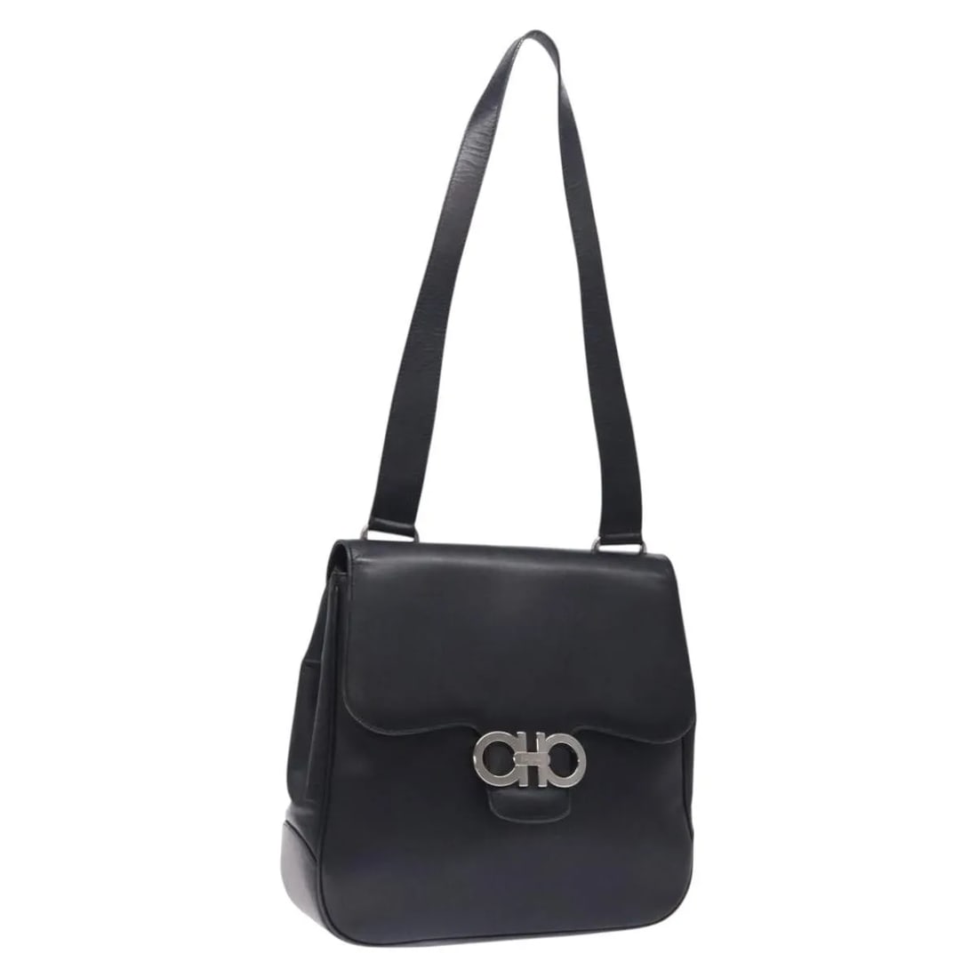 Salvatore Ferragamo Gancini black leather shoulder bag: Salvatore Ferragamo Gancini black leather shoulder bag This Salvatore Ferragamo Gancini shoulder bag is crafted from black leather and designed for women. It features the signature Gancini style and o