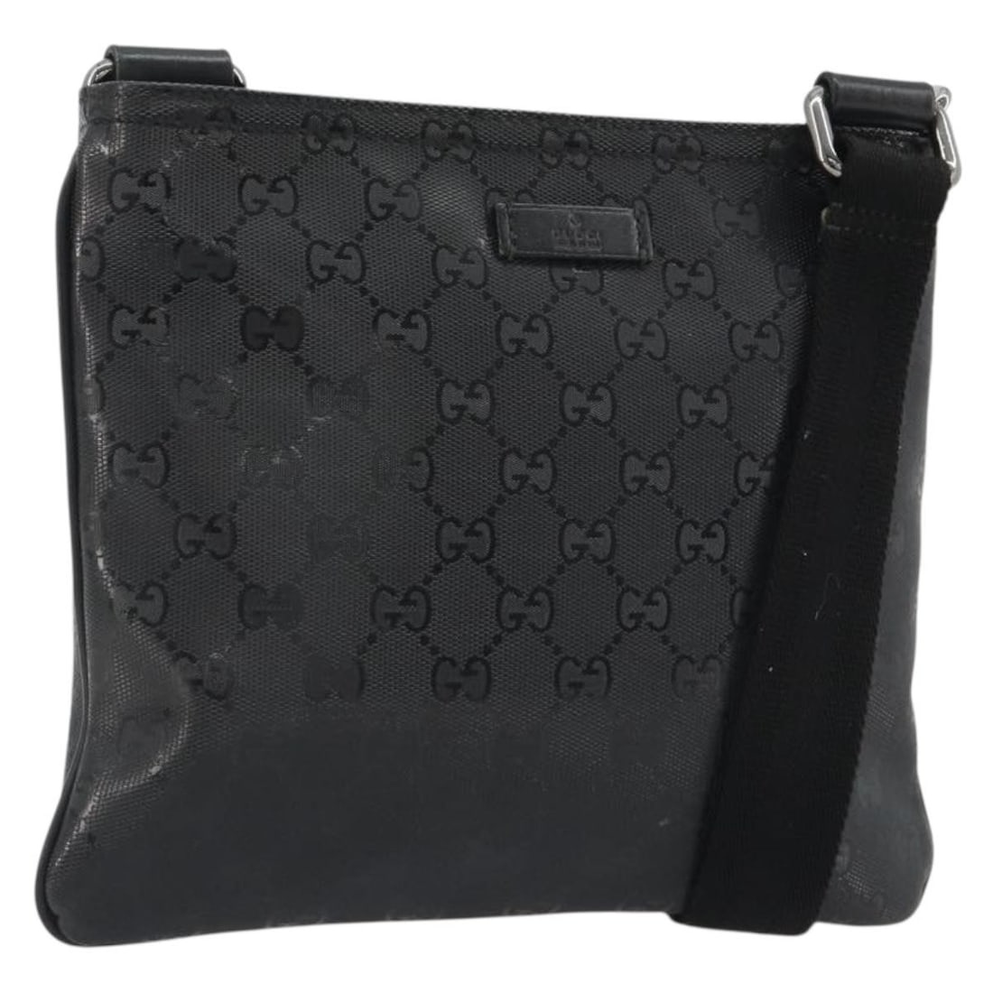 Gucci 201538 GG Canvas PVC Leather Shoulder Bag Black Silver (1 of 18)