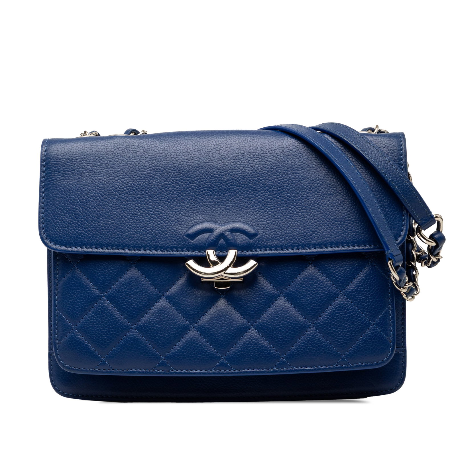 Chanel Urban Companion Flap Small Blue Caviar Leather Shoulder Bag: Chanel Urban Companion Flap Small Blue Caviar Leather Shoulder Bag Chanel Small CC Caviar Box Urban Companion Flap shoulder bag in blue caviar leather. This bag features a leather-woven chain link str