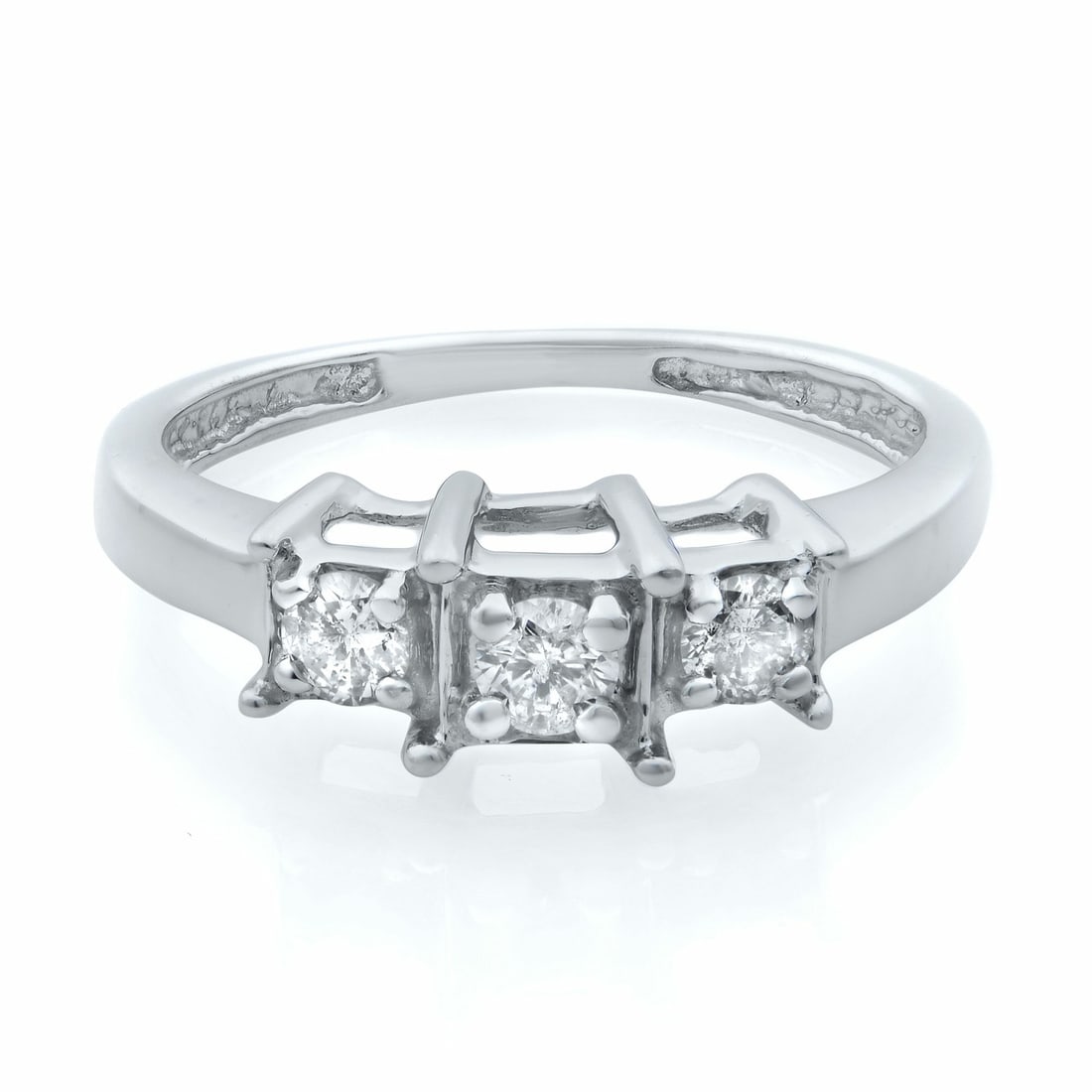 Rachel Koen 14K White Gold Diamond Three Stone Ring 0.50cttw (1 of 6)