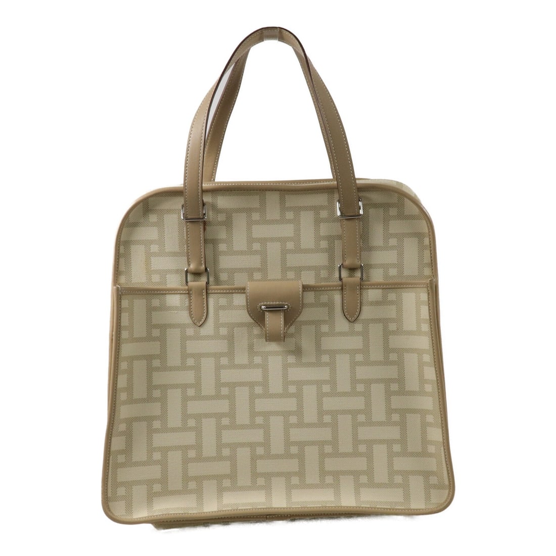 Hermes Jumping Canvas Tote Bag Argile PHW: Hermes Jumping Canvas Tote Bag Argile PHW Hermes Jumping Tote Bag in canvas with an Argile and Beige color combination. The bag features a top handle with a 40 cm drop and an open interior pocket. It 