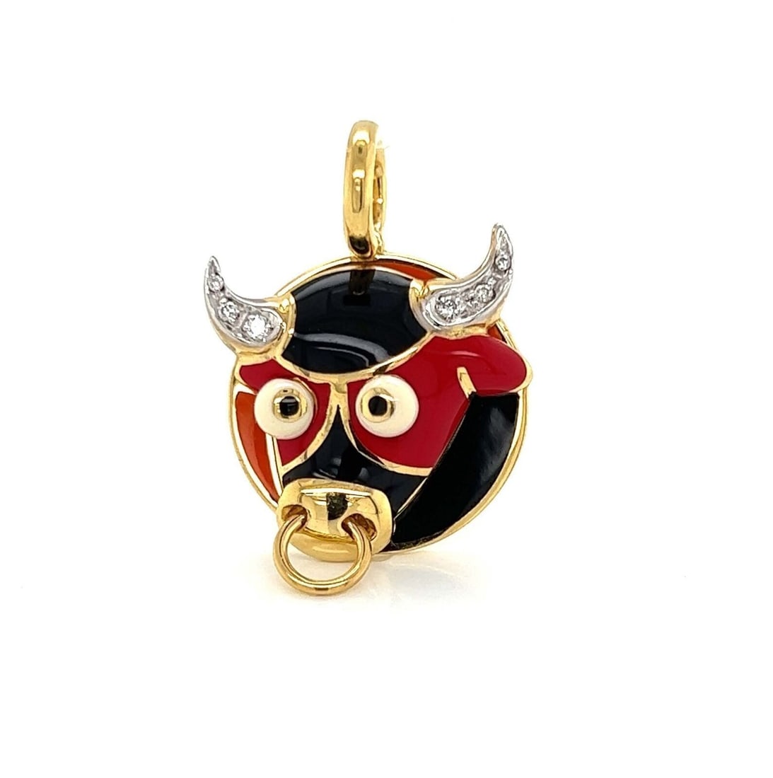 Aaron Basha Taurus Ox Zodiac Charm Pendant 18k Two Tone Gold Enamel Diamond: Aaron Basha Taurus Ox Zodiac Charm Pendant 18k Two Tone Gold Enamel Diamond A pre-owned Aaron Basha Zodiac Taurus Ox charm pendant crafted in 18k yellow and white gold with colorful enamel detailing. 