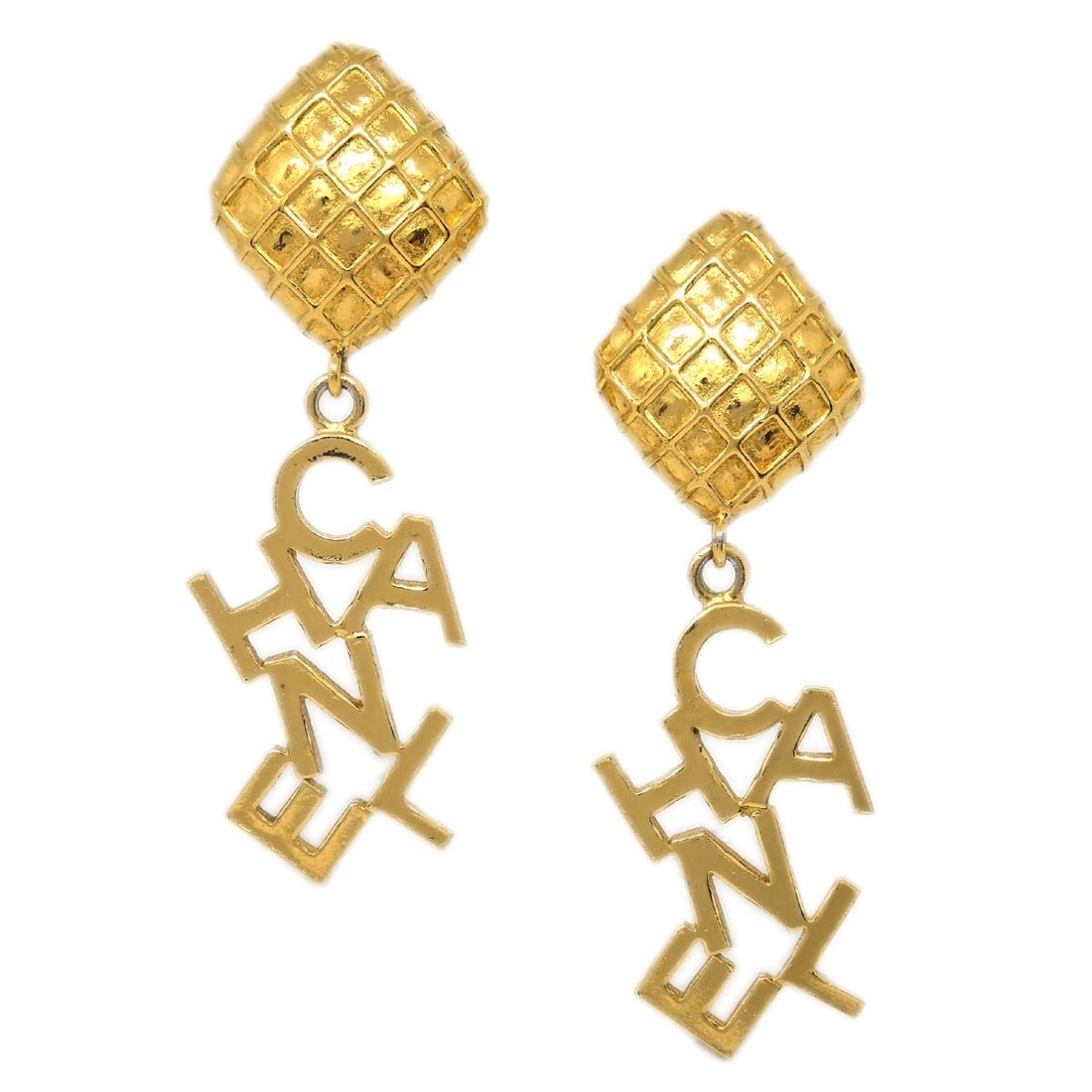 Chanel Clip On Dangle Earrings Gold Plated France: Chanel Clip On Dangle Earrings Gold Plated France Pair of Chanel clip-on dangle earrings in gold plated metal. Made in France, these earrings feature a drop style design and come with a box. Condition
