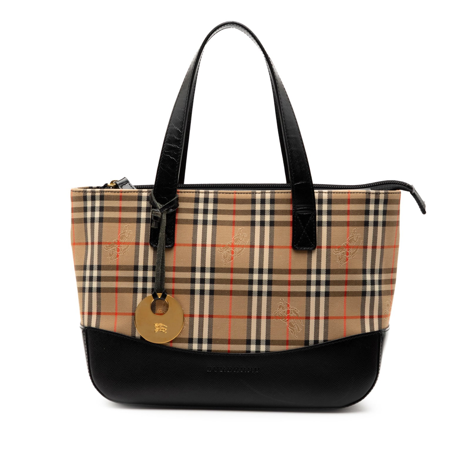 Haymarket Check Plaid Canvas Tote Bag by Burberry with Leather Trim: Haymarket Check Plaid Canvas Tote Bag by Burberry with Leather Trim This Burberry Haymarket Check Canvas Tote features the signature plaid canvas body with a bottom leather panel, flat leather straps,
