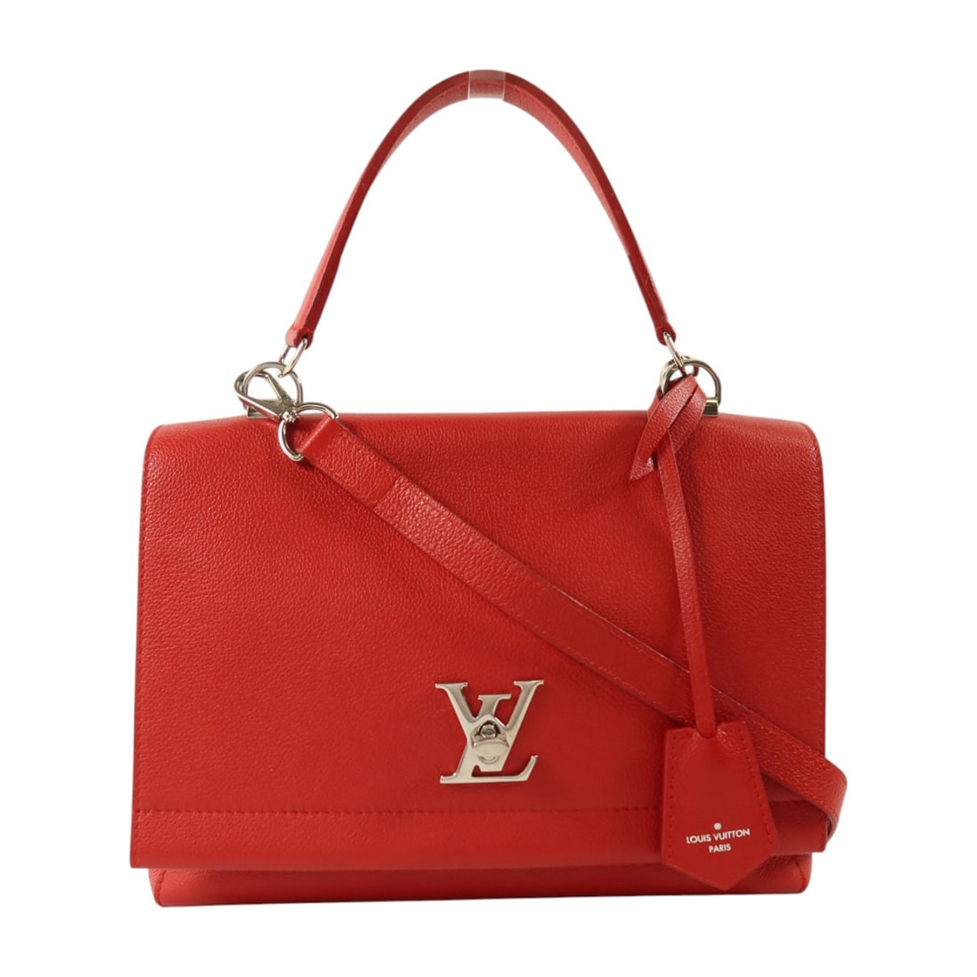 Louis Vuitton Lockme II Red Calfskin 2 Way Shoulder Handbag M50363: Louis Vuitton Lockme II Red Calfskin 2 Way Shoulder Handbag M50363 A Louis Vuitton Lockme II 2-way shoulder bag in red calfskin leather, model M50363. It features a turn lock closure, an interior with