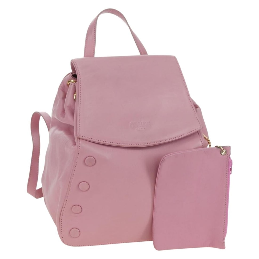 CELINE Pink Leather Backpack with Pouch Gold Tone (1 of 18)
