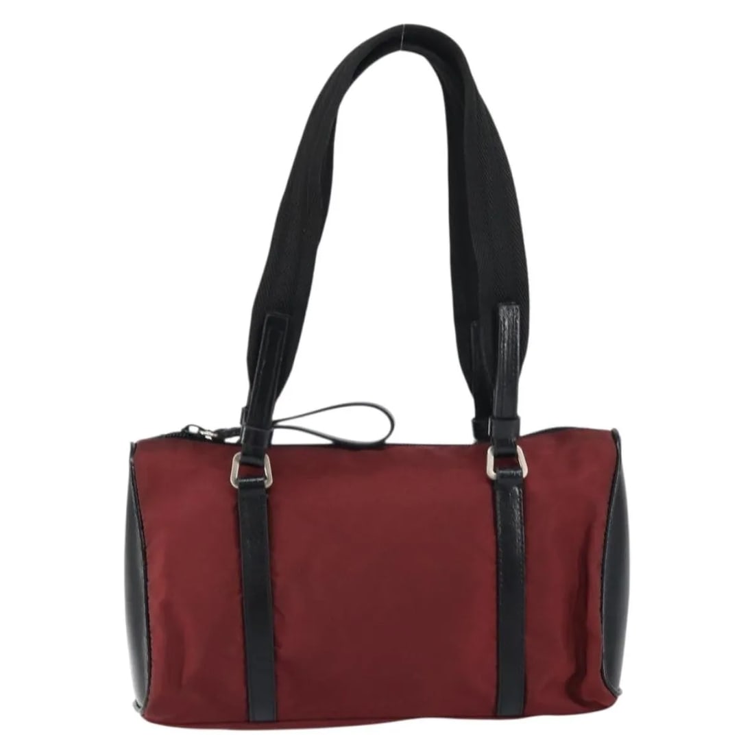 Prada Vintage Zip Burgundy Nylon Handbag Made in Italy: Prada Vintage Zip Burgundy Nylon Handbag Made in Italy This Prada vintage zip handbag is crafted from burgundy nylon with leather details. Designed for women, it features metal fittings and a zip clos