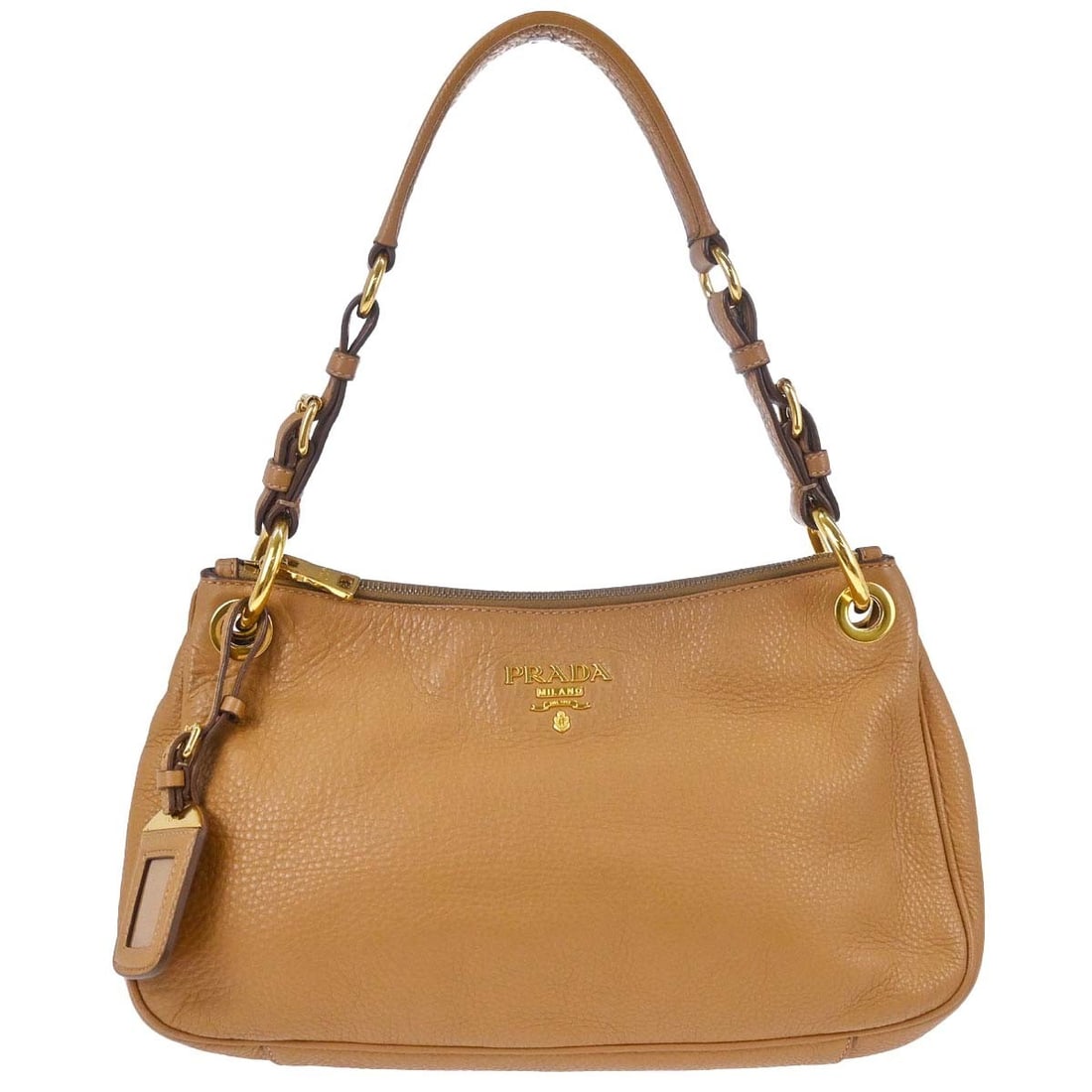 PRADA Small Brown Leather Top Handle Bag with Name Tag (1 of 15)