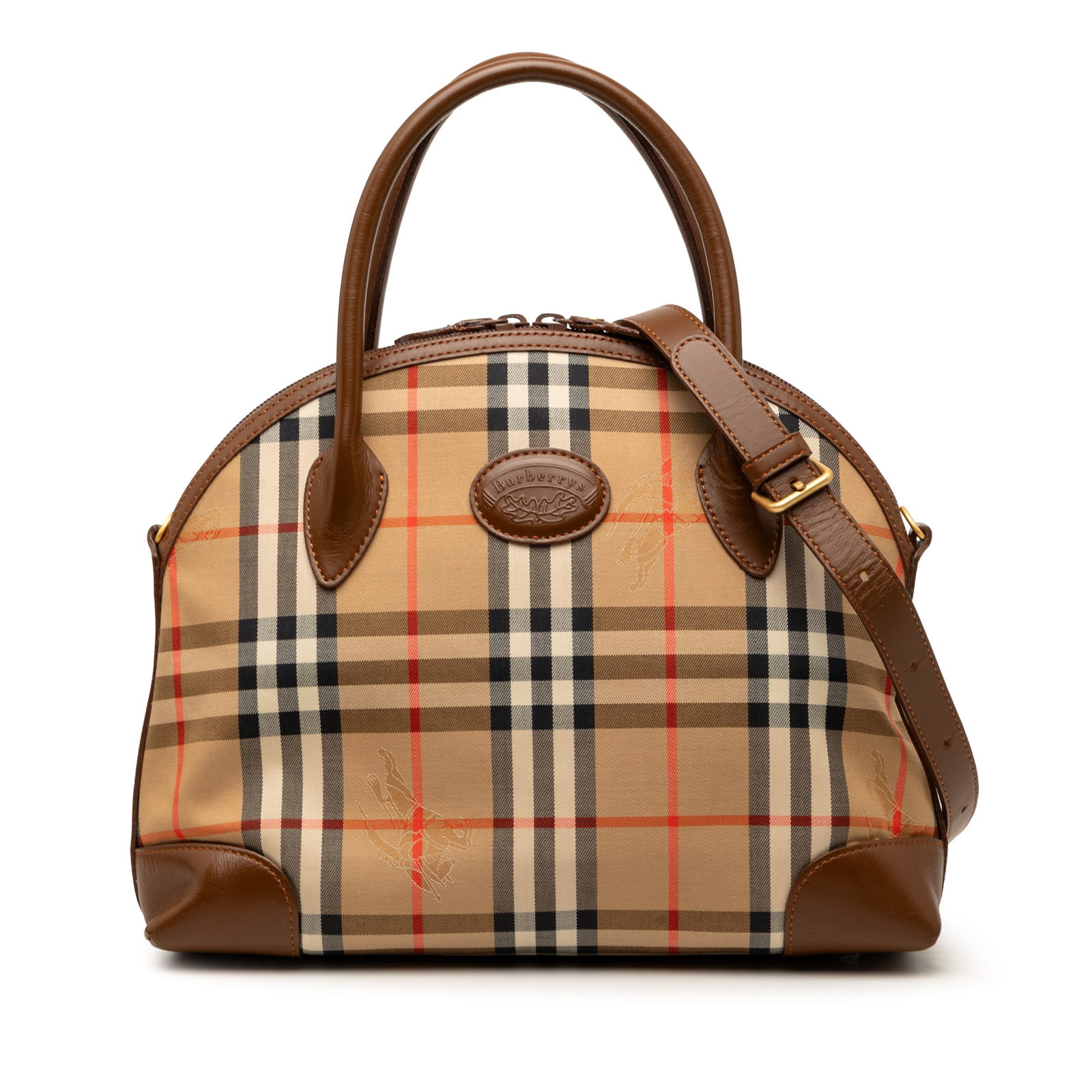 Burberry Haymarket Check Dome Satchel in Beige Canvas (1 of 6)