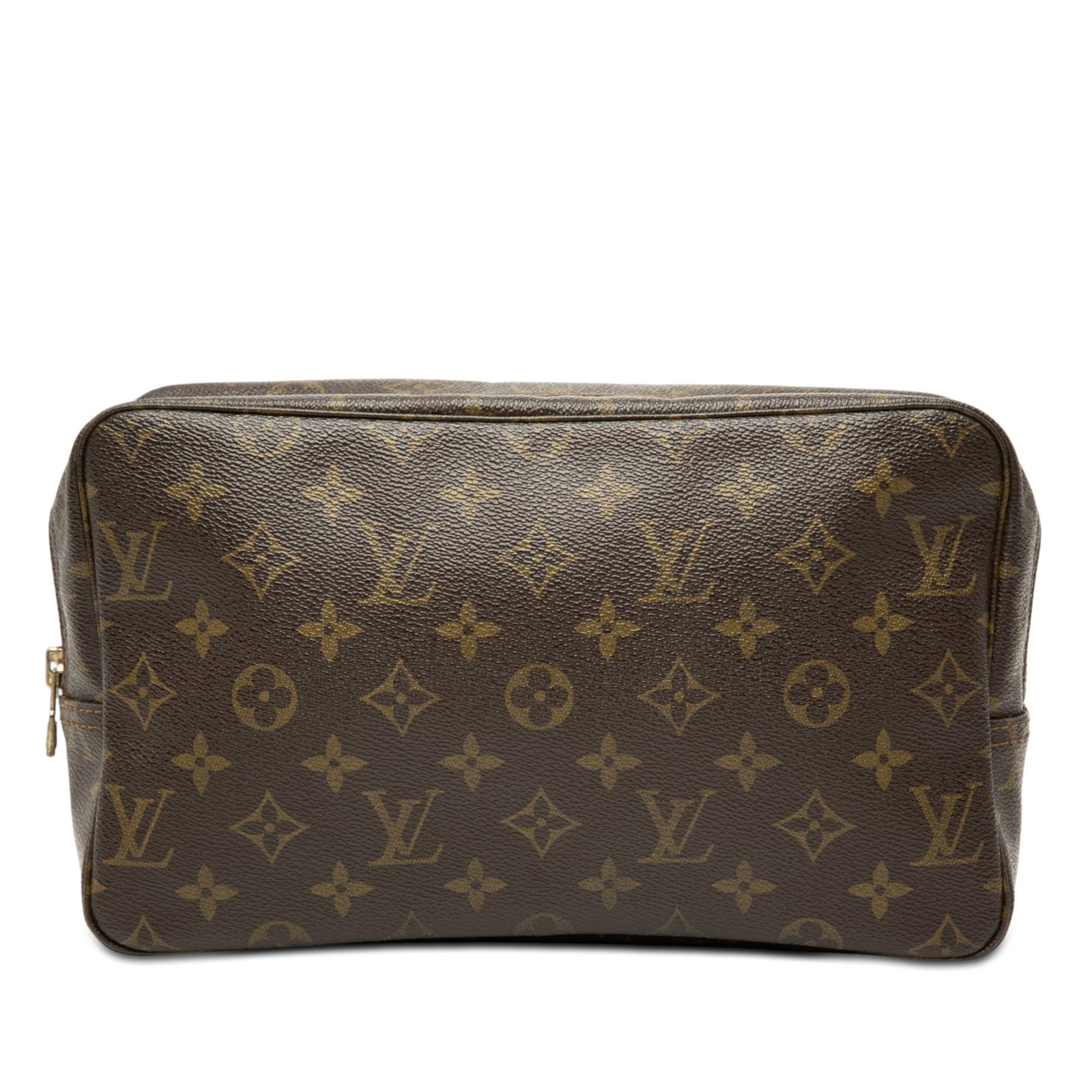 Louis Vuitton Trousse Toilette 28 Monogram Cosmetic Pouch: Louis Vuitton Trousse Toilette 28 Monogram Cosmetic Pouch Louis Vuitton Monogram Trousse Toilette 28 in brown monogram canvas with a top zip closure and an interior slip pocket. Made in France. Condit
