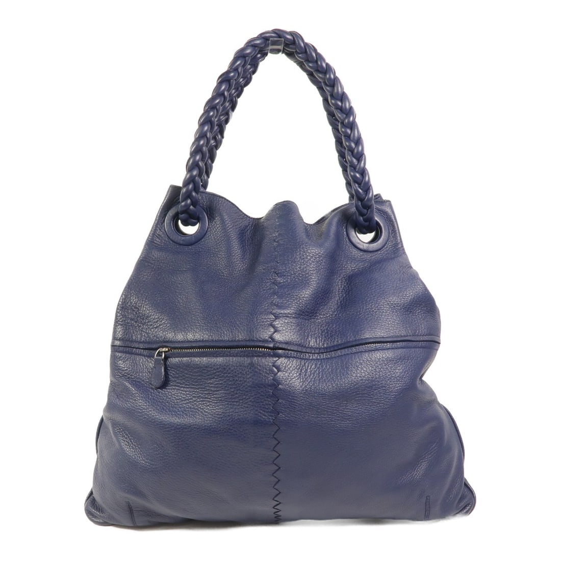 Bottega Veneta Julie Navy Calfskin Leather Tote Shoulder Bag: Bottega Veneta Julie Navy Calfskin Leather Tote Shoulder Bag A BOTTEGA VENETA Julie tote bag in navy blue calfskin leather, designed as a shoulder bag with a regular women's size. It features two open