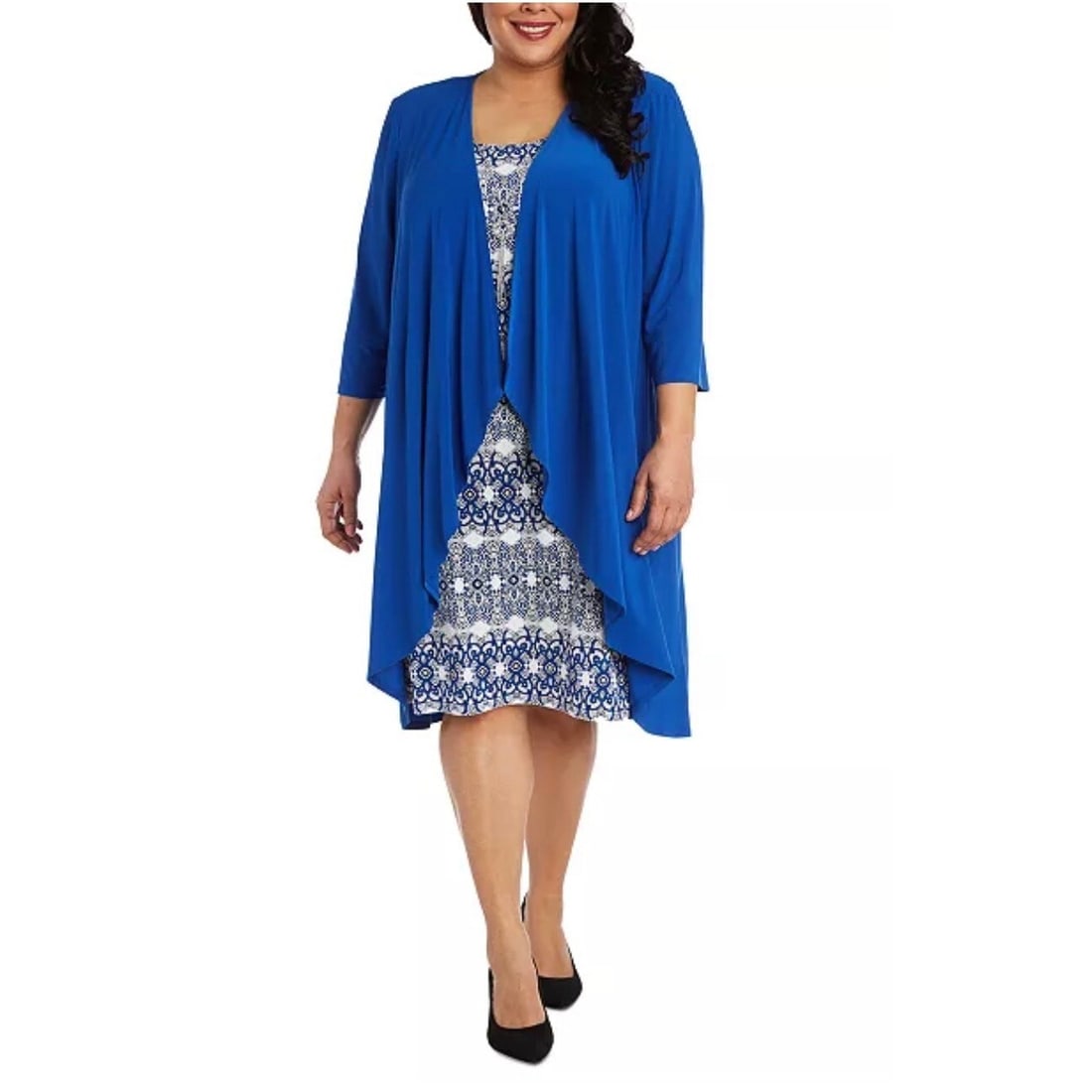 R&M Richards Plus Size Cobalt Blue Jacket 14W with Removable Necklace (1 of 3)