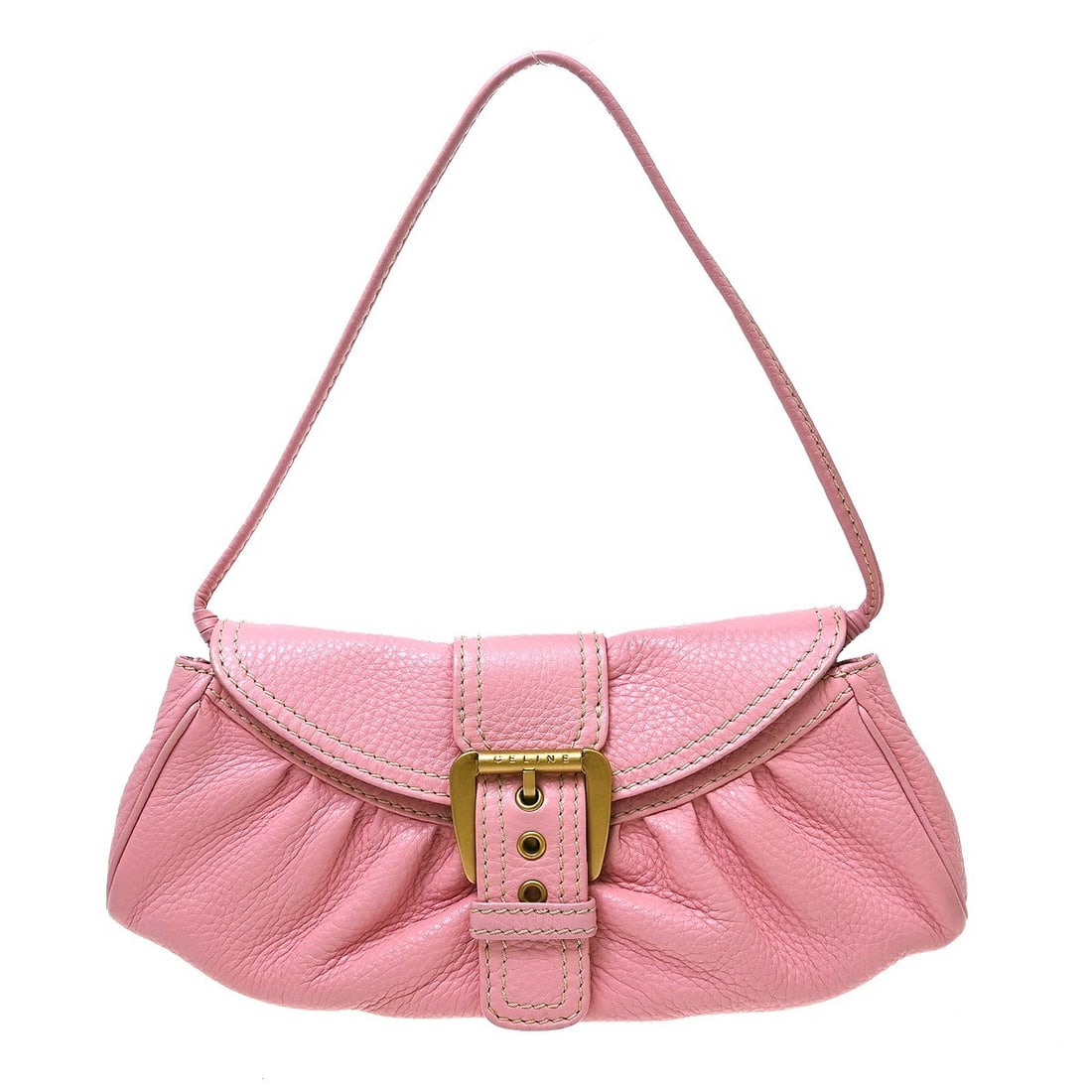 CELINE Ava Pink Leather Small Hobo Shoulder Bag Italy: CELINE Ava Pink Leather Small Hobo Shoulder Bag Italy Celine Ava handbag in pink leather with a zip closure and shoulder strap. It is a small hobo-style bag with a logo accent, made in Italy. The bag 