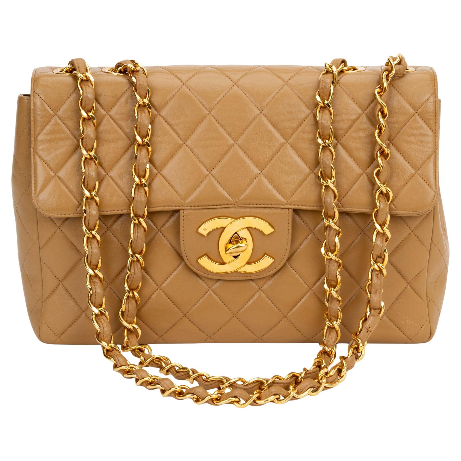 Chanel camel quilted lambskin double flap shoulder bag 24kt gold hardware (1 of 9)