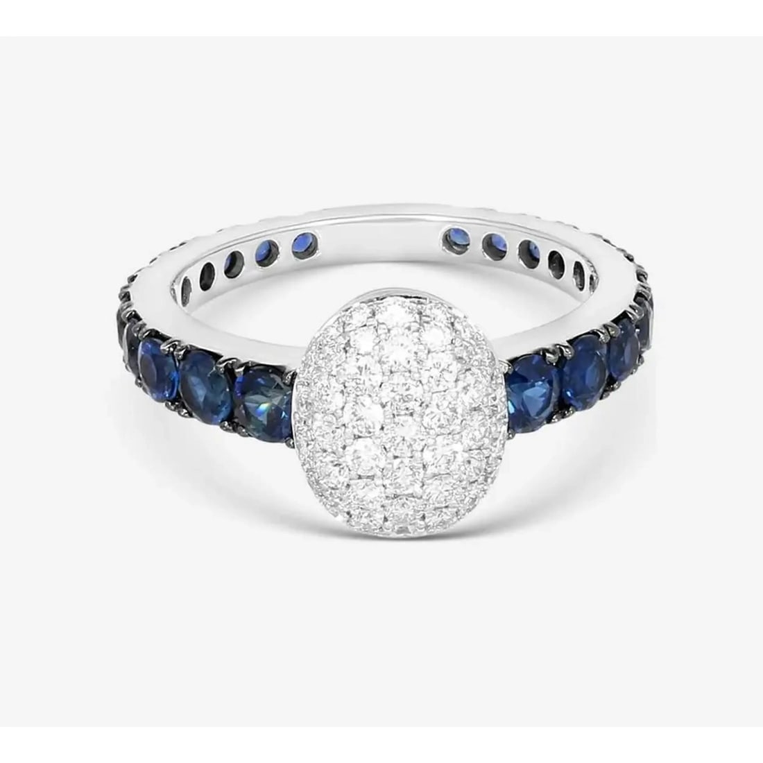 Crivelli Girodito 18K White Gold Oval Diamond Sapphire Ring Size 7: Crivelli Girodito 18K White Gold Oval Diamond Sapphire Ring Size 7 This Crivelli Girodito ring is crafted in 18k white gold and features a domed oval design. The centerpiece is adorned with pave set, 
