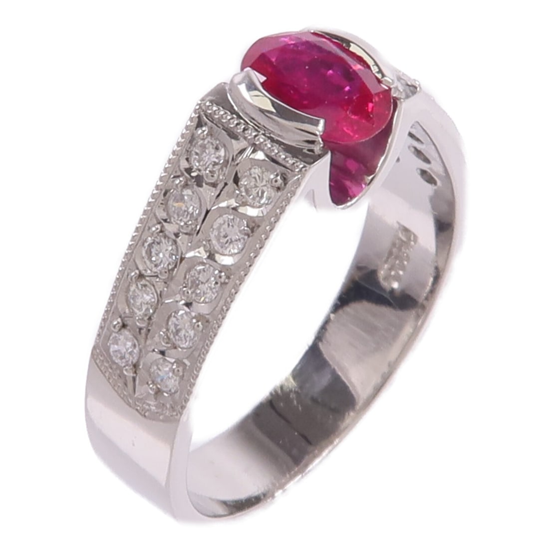 Pt900 Platinum Ruby Diamond Ring Size 5.75 0.65ct 0.24ct (1 of 8)