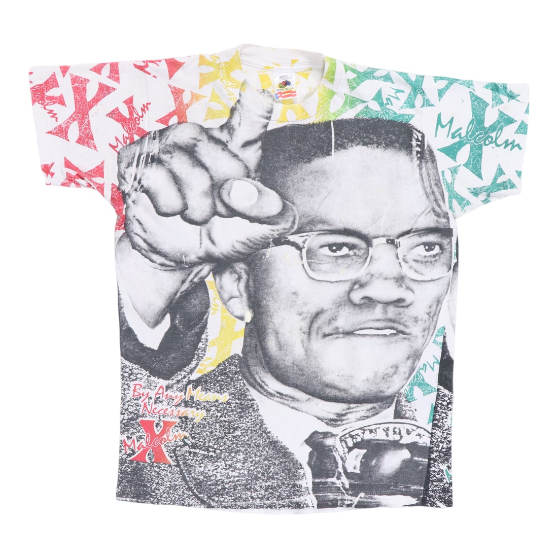 Vintage 1990s Malcolm X Graphic All Over Print Cotton Shirt (1 of 6)